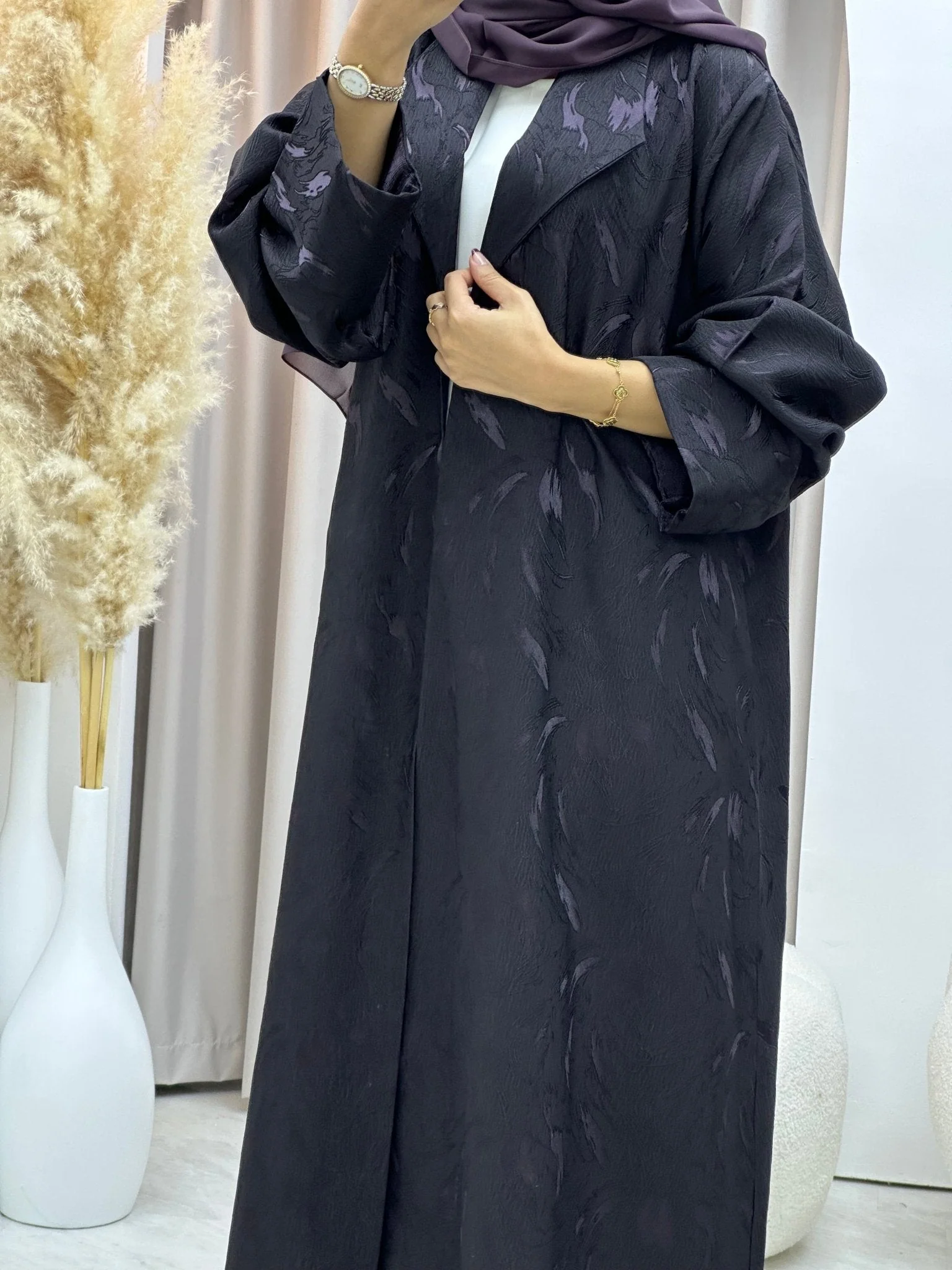 C RTW 0583-03 Purple Leaf Printed Abaya - Image 2