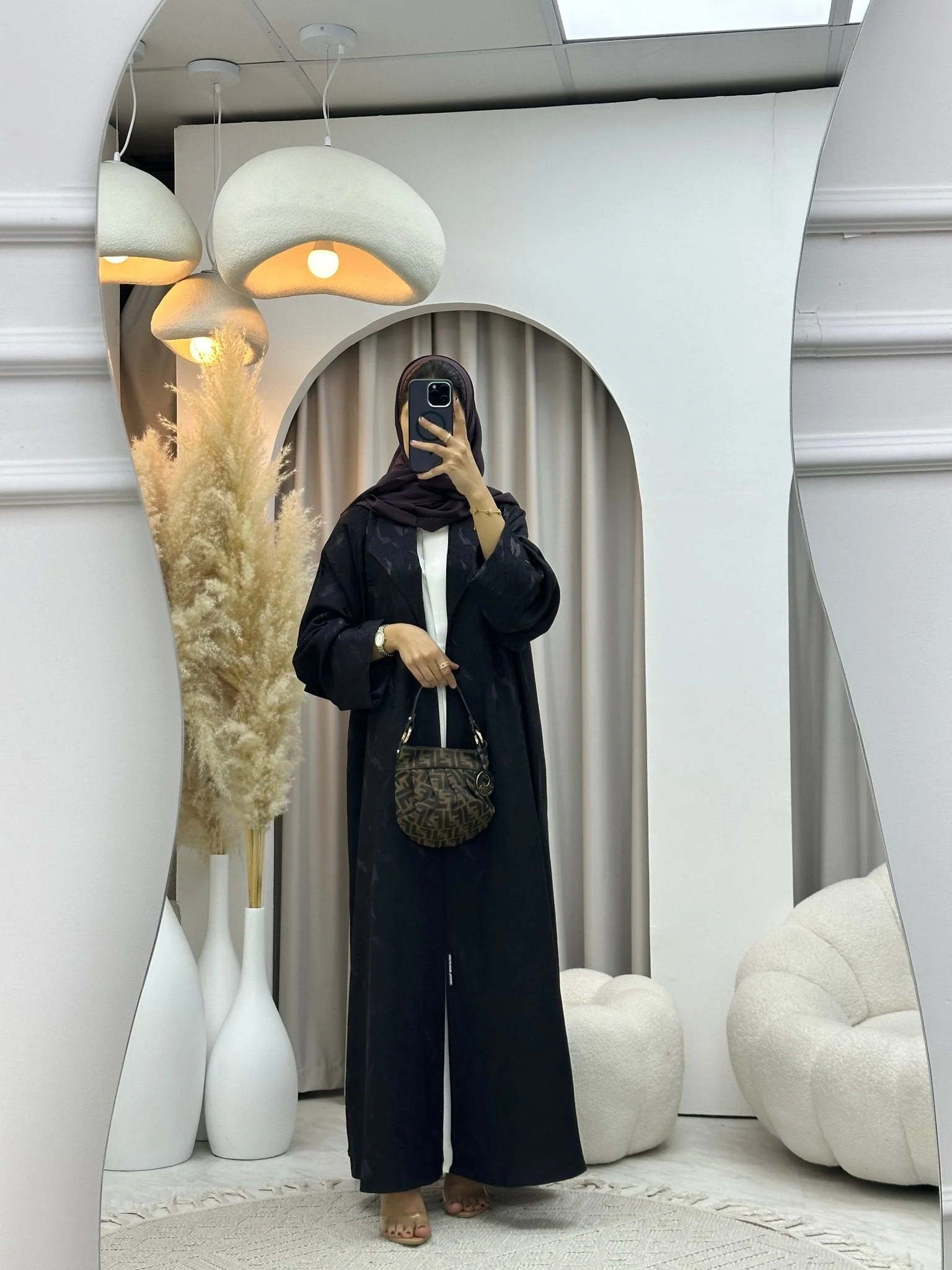 C RTW 0583-03 Purple Leaf Printed Abaya - Image 3