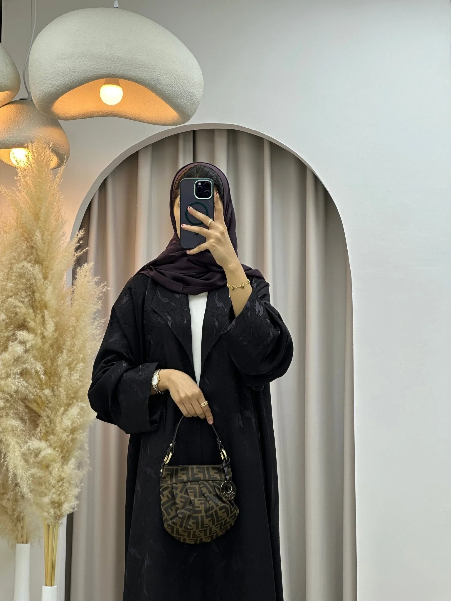 C RTW 0583-03 Purple Leaf Printed Abaya - Image 4