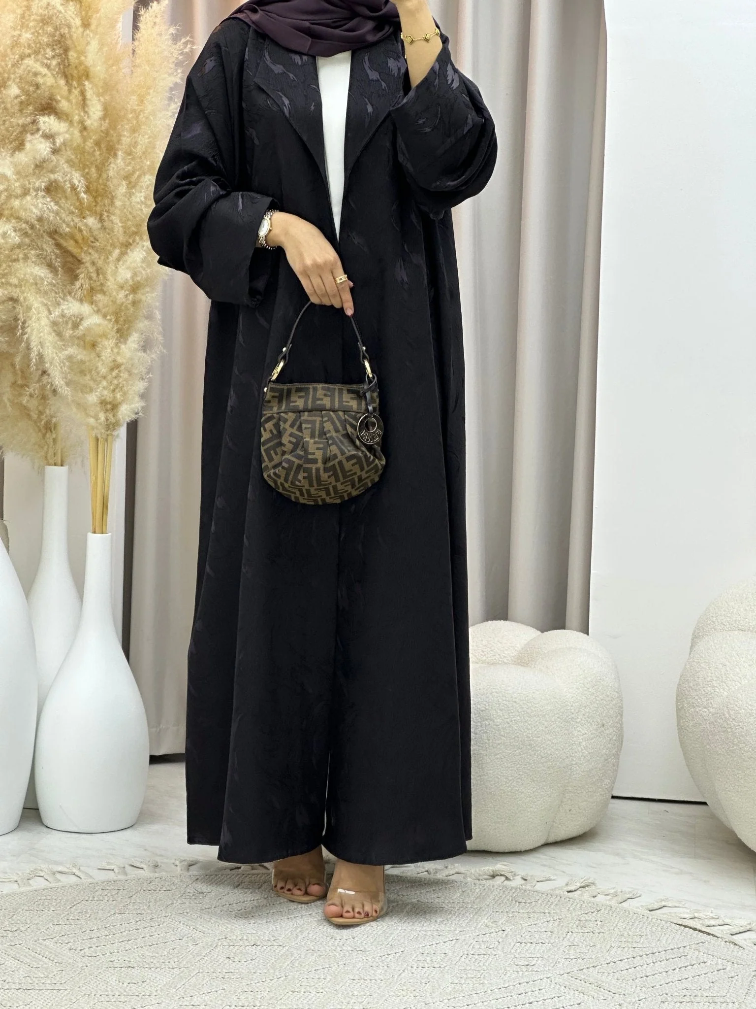 C RTW 0583-03 Purple Leaf Printed Abaya - Image 5