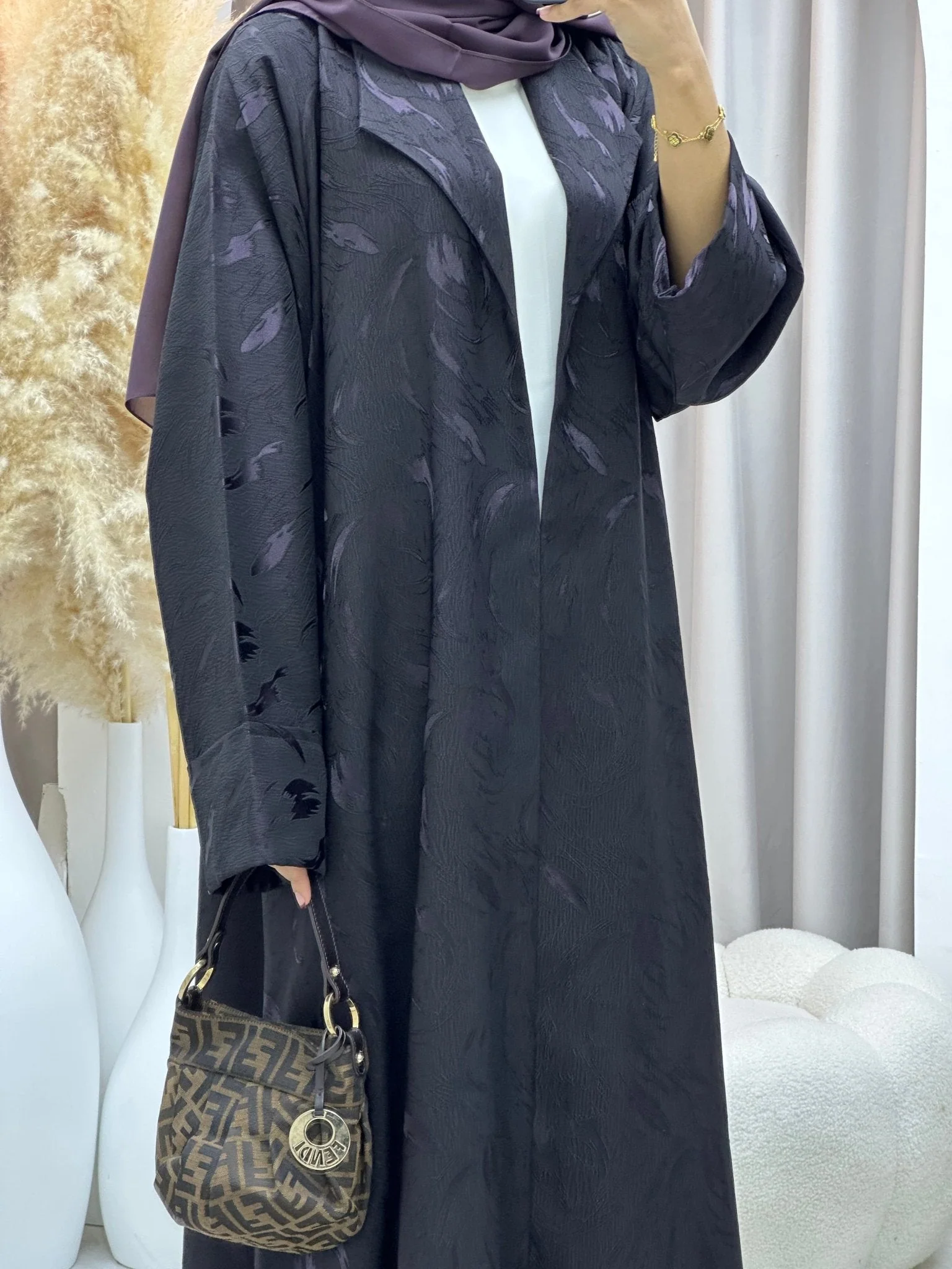 C RTW 0583-03 Purple Leaf Printed Abaya - Image 6