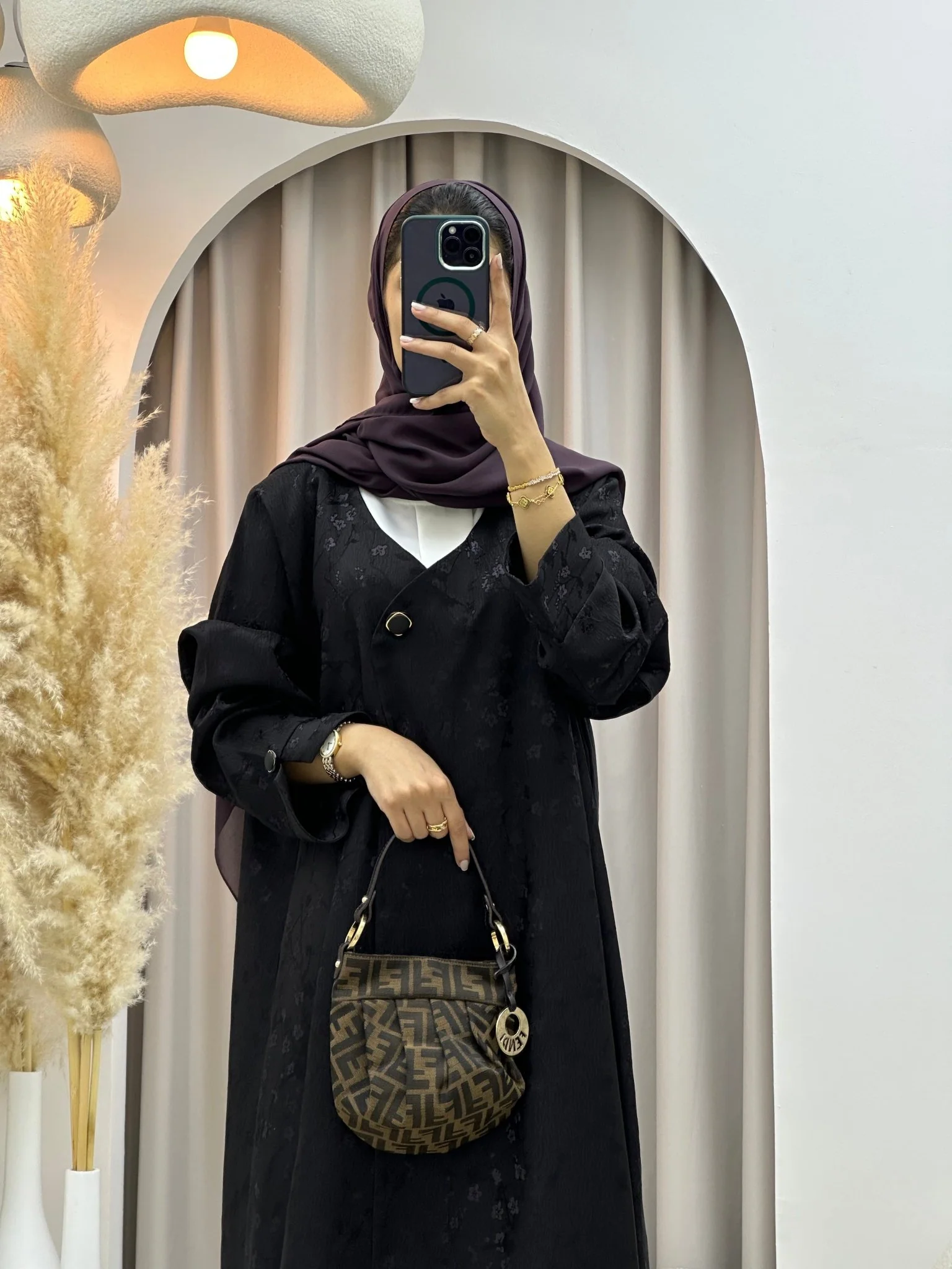 C 0587-03 Purple Floral Printed Abaya - Image 5