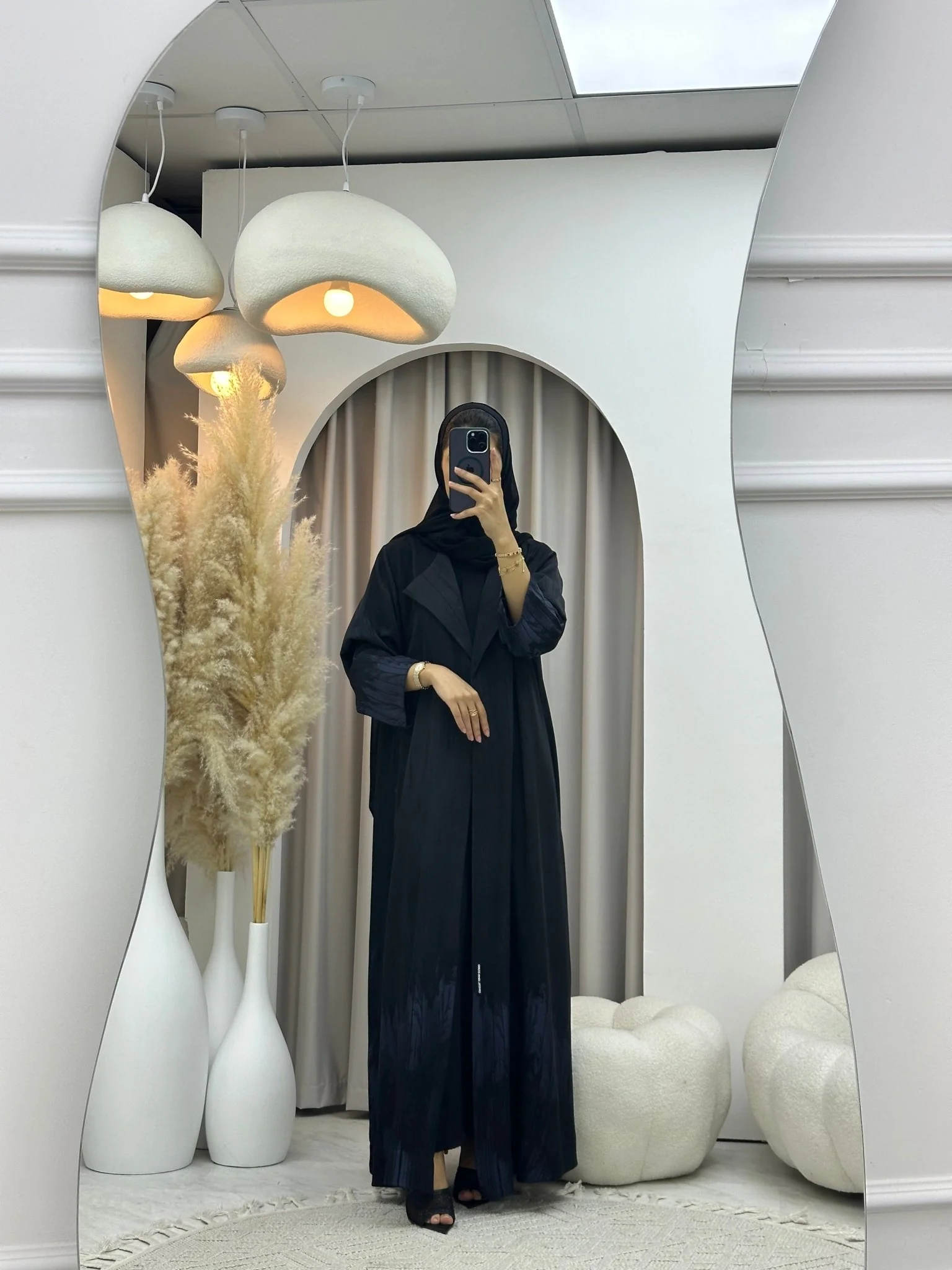 C RTW 0590-01 Blue Black Coat Abaya - Image 3