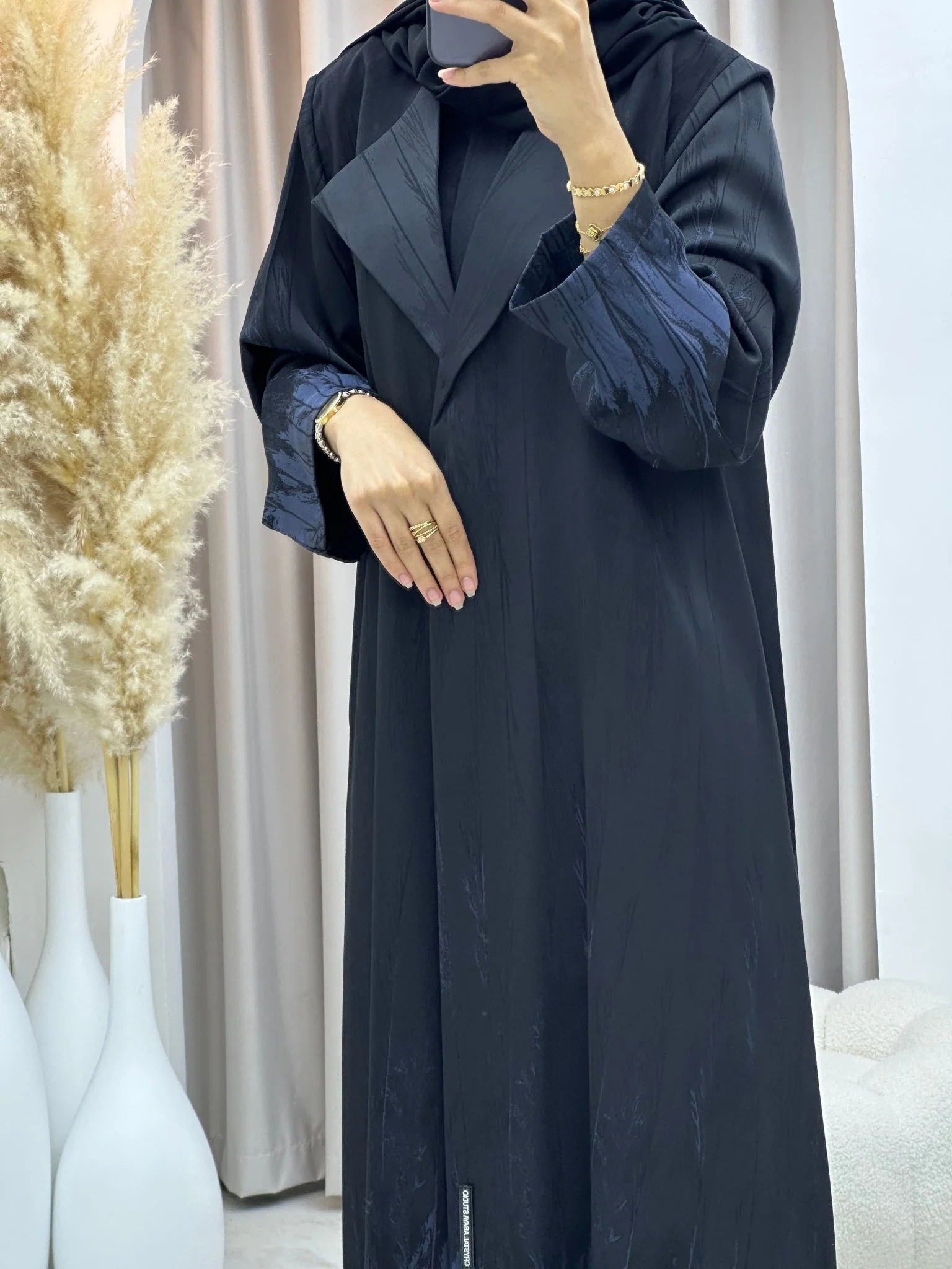 C RTW 0590-01 Blue Black Coat Abaya - Image 5