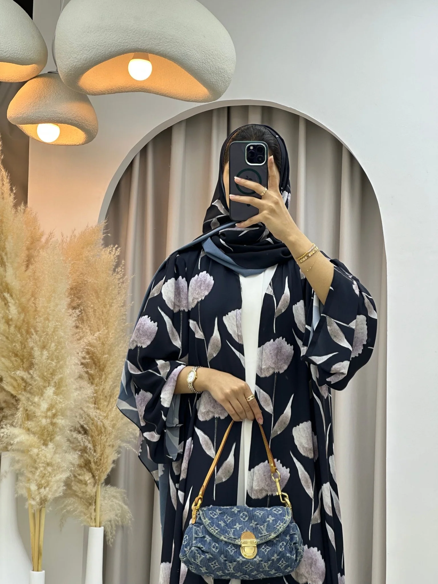 C RTW 0596 Black Floral Printed Abaya - Image 2