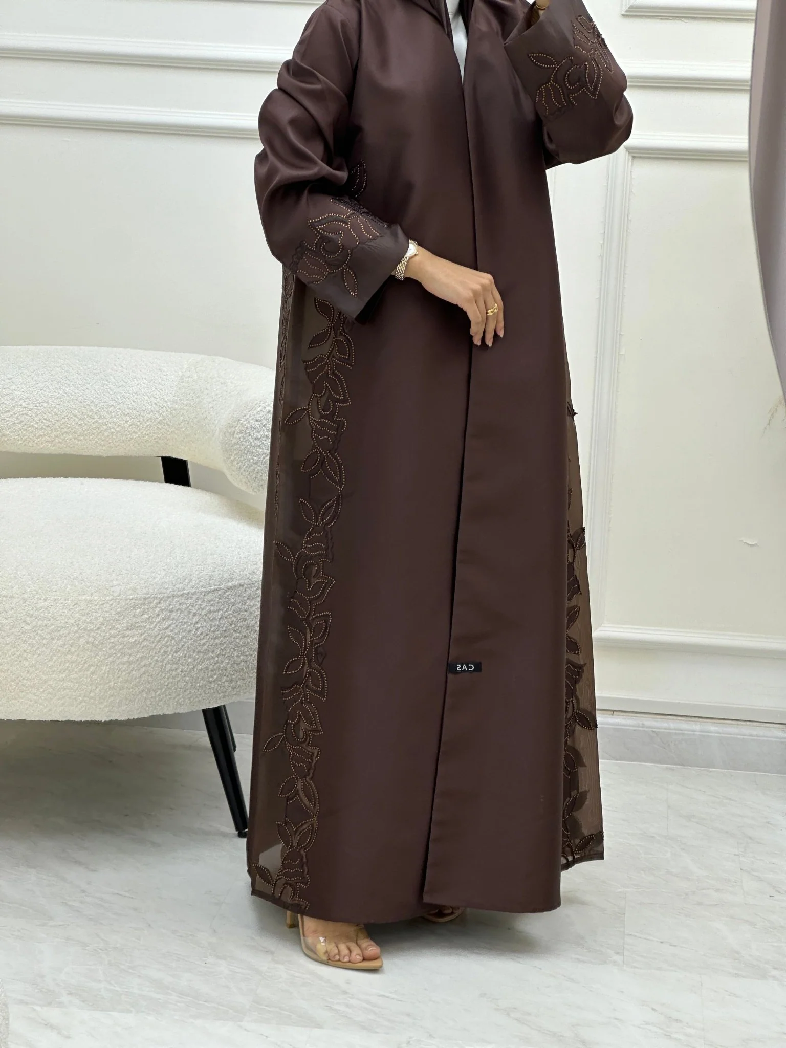 C 0611 Laser Cut Brown Abaya - Image 3