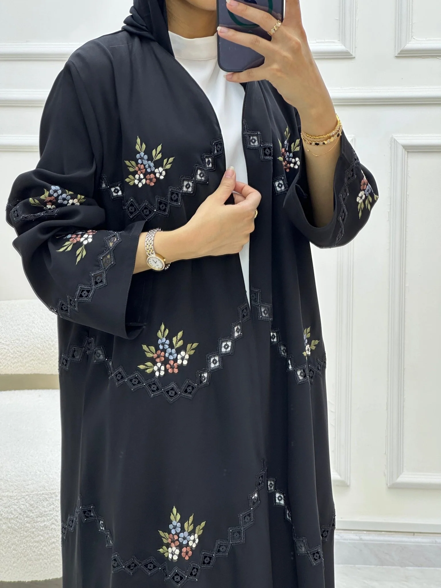 C RTW 0615 Embroidered Black Abaya - Image 2