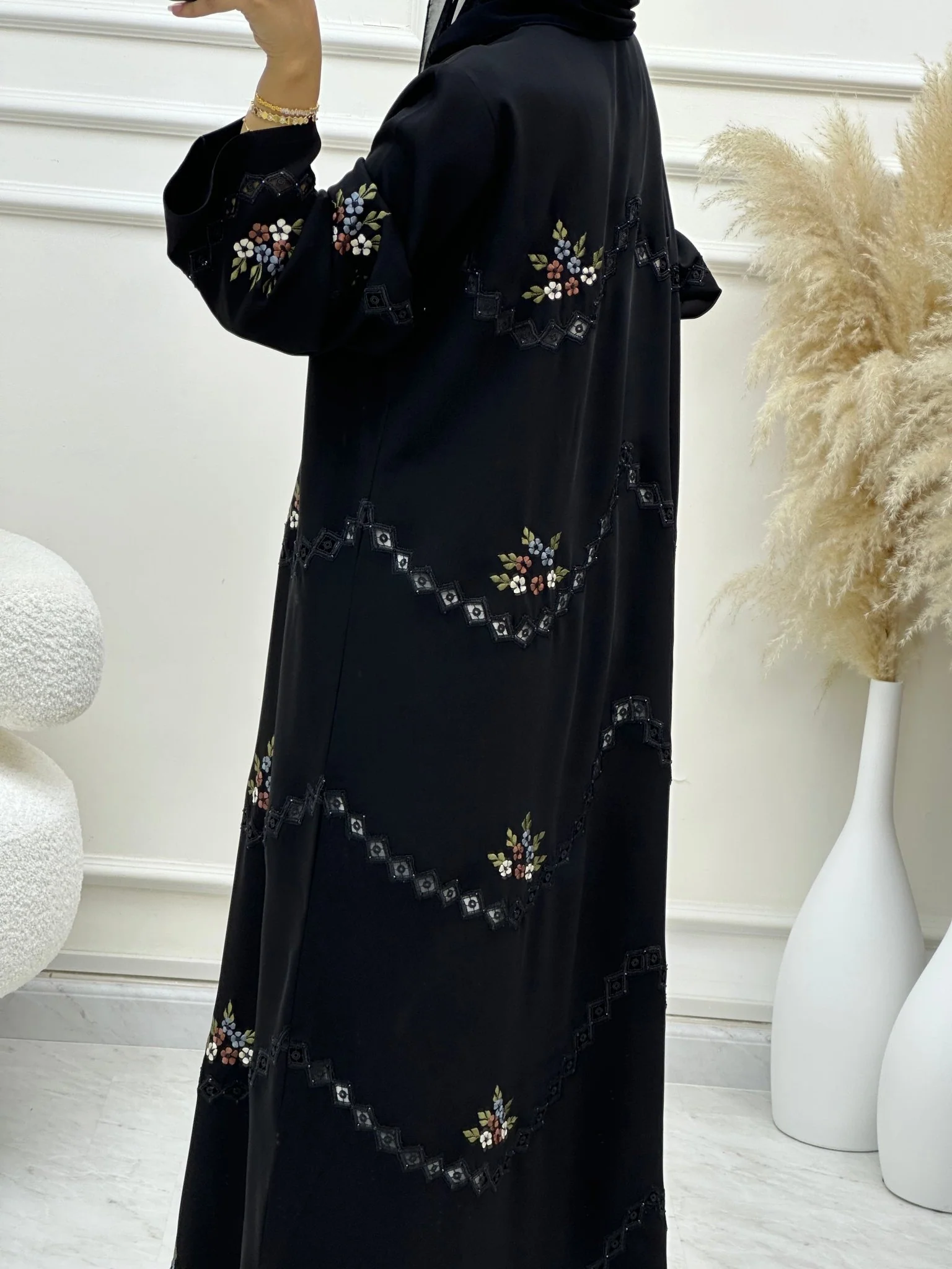 C RTW 0615 Embroidered Black Abaya - Image 5