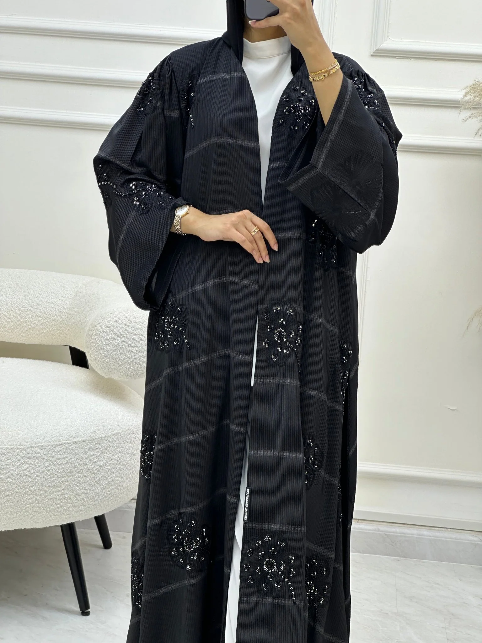 C RTW 0616 Beaded Black Abaya - Image 5