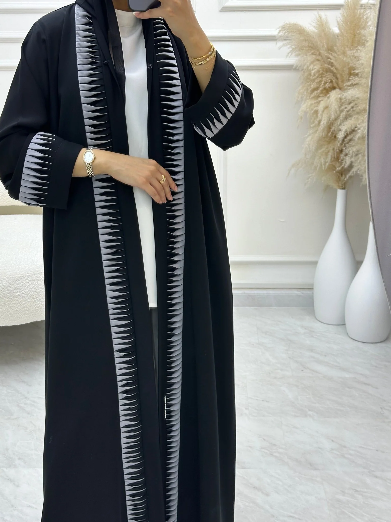C RTW 0619 Grey Black Abaya - Image 7