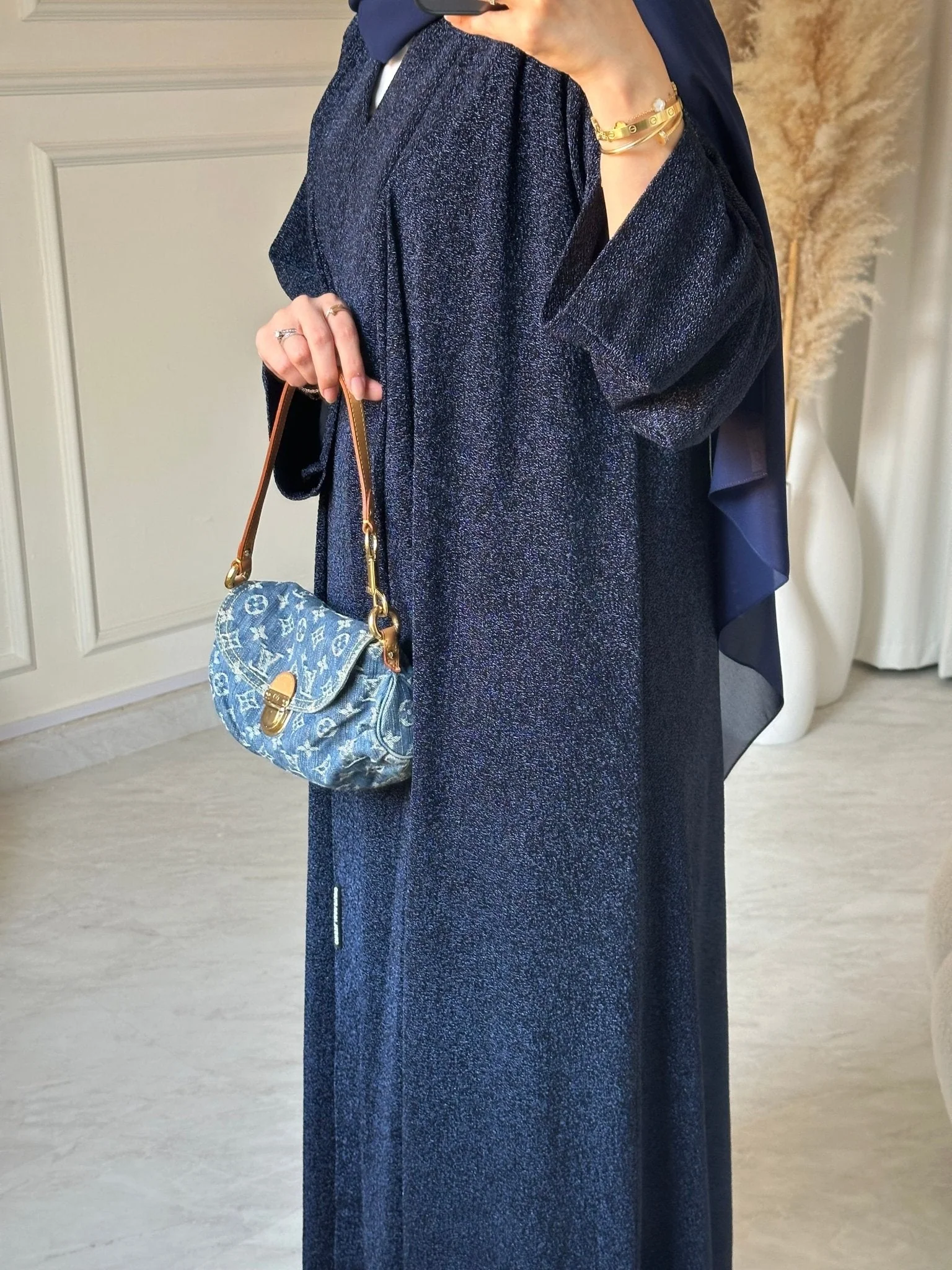 C RTW 0630 Navy Blue Glitter Stretch Abaya