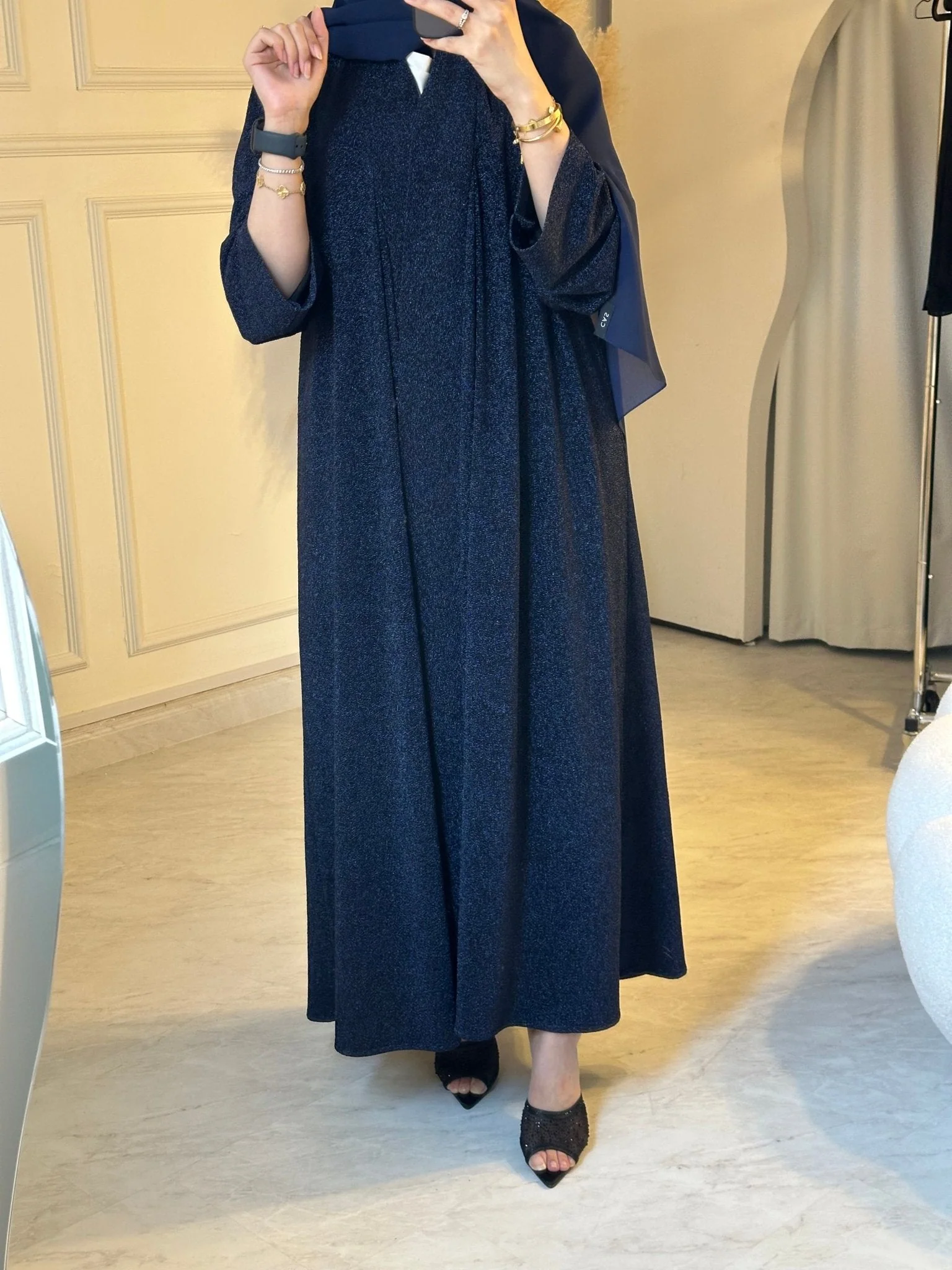C RTW 0630 Navy Blue Glitter Stretch Abaya - Image 5