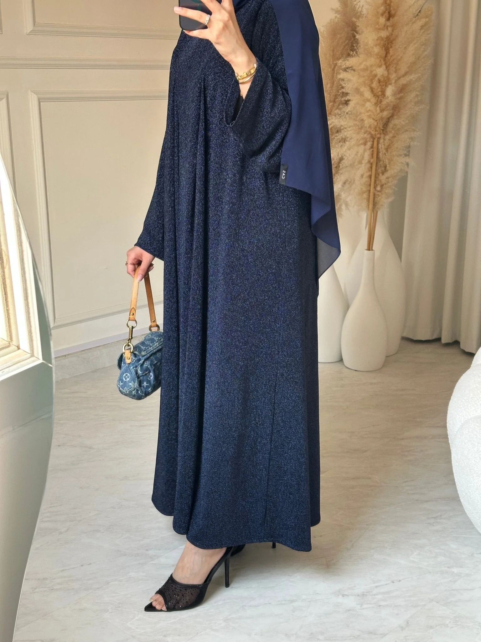 C RTW 0630 Navy Blue Glitter Stretch Abaya - Image 6