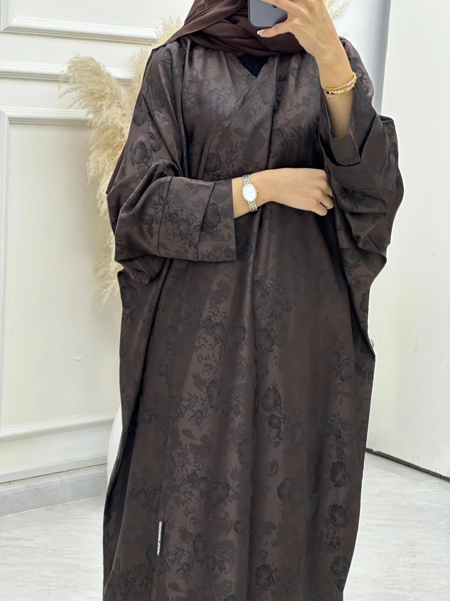 C RTW 0633-02 Brown Bisht Floral Abaya - Image 4