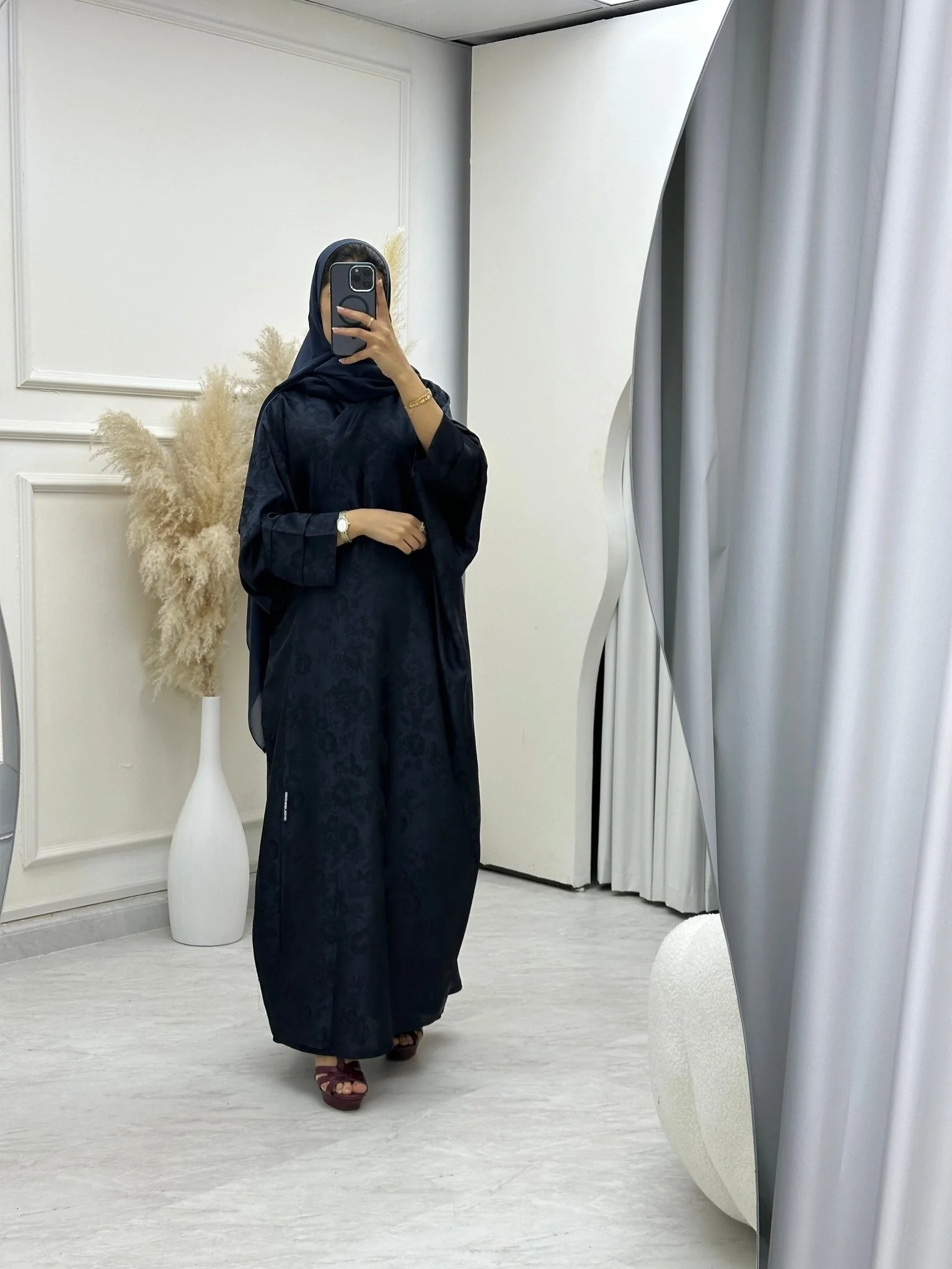C RTW 0633-05 Navy Blue Bisht Floral Abaya