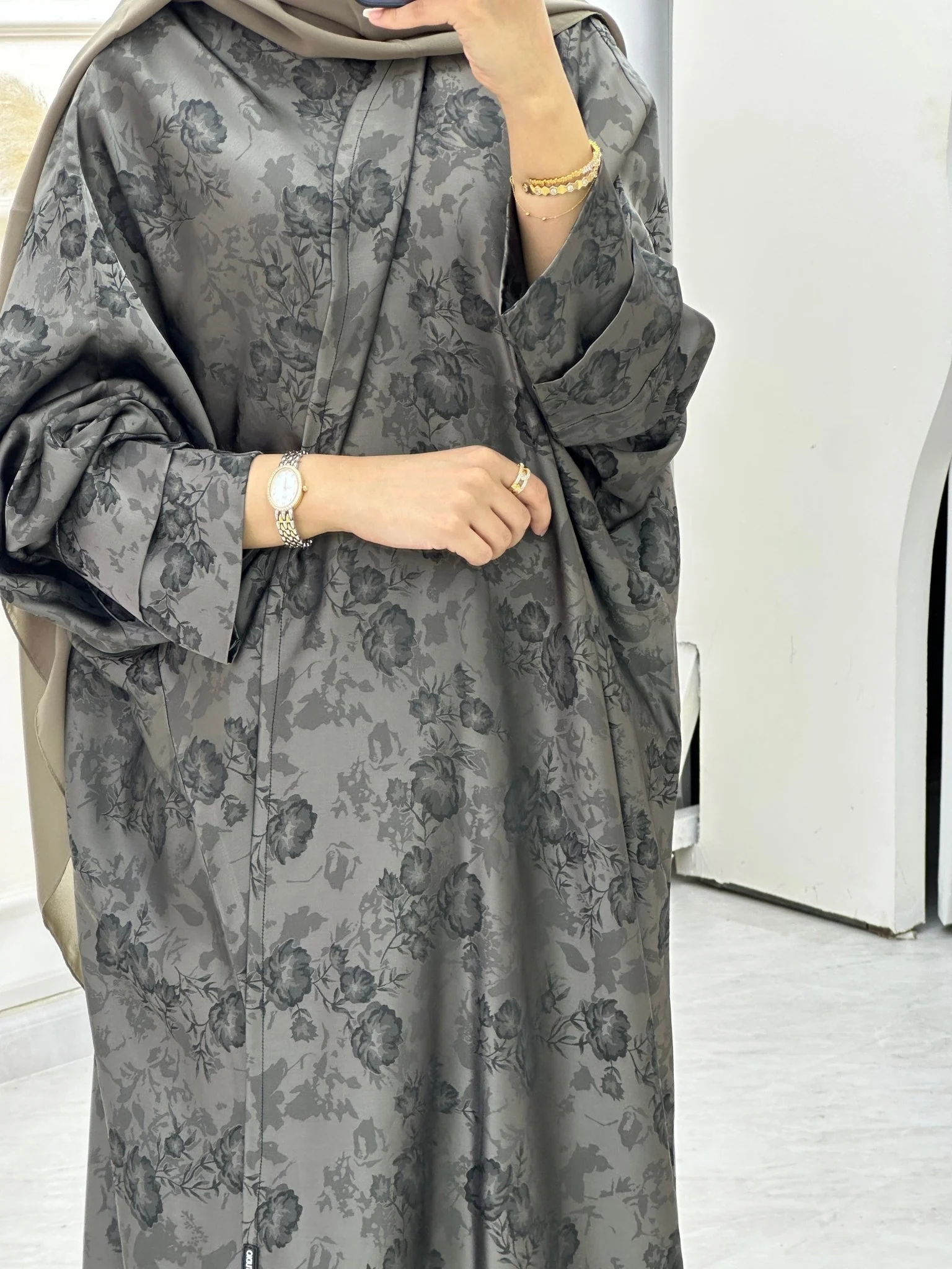 C RTW 0633-06 Olive Bisht Floral Abaya - Image 2