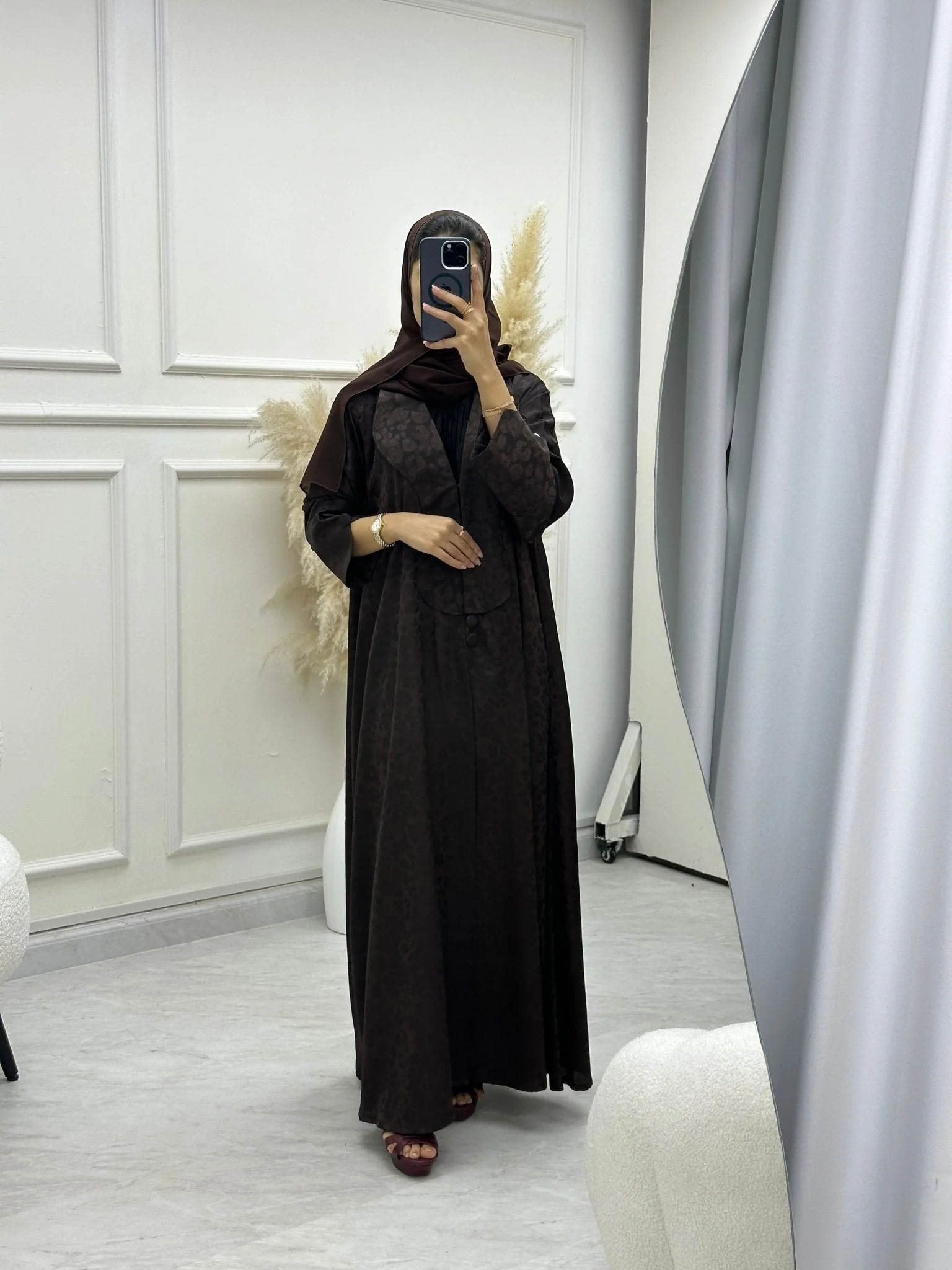 C RTW 0635-02 Brown Printed Abaya - Image 4