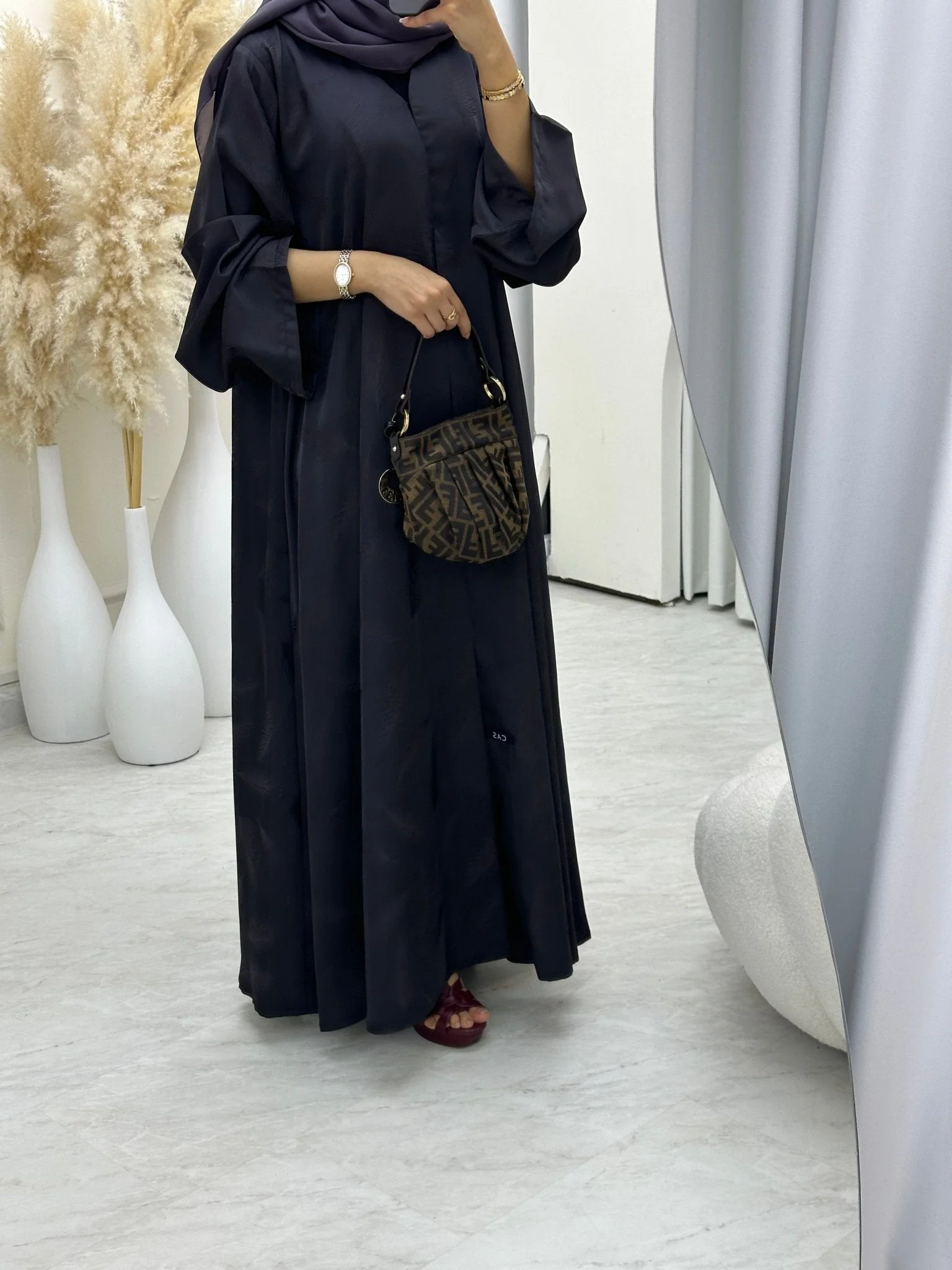 C RTW 0653 03 Purple Printed Abaya - Image 3