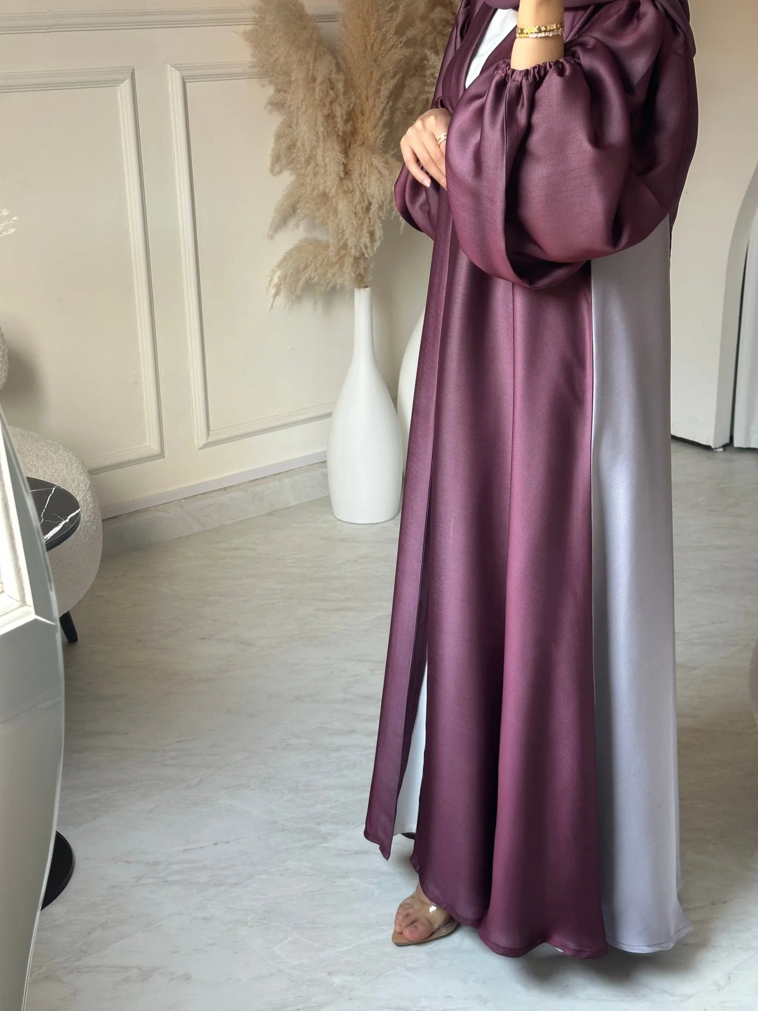 C 0659 Purple Grey Duotone Abaya - Image 7