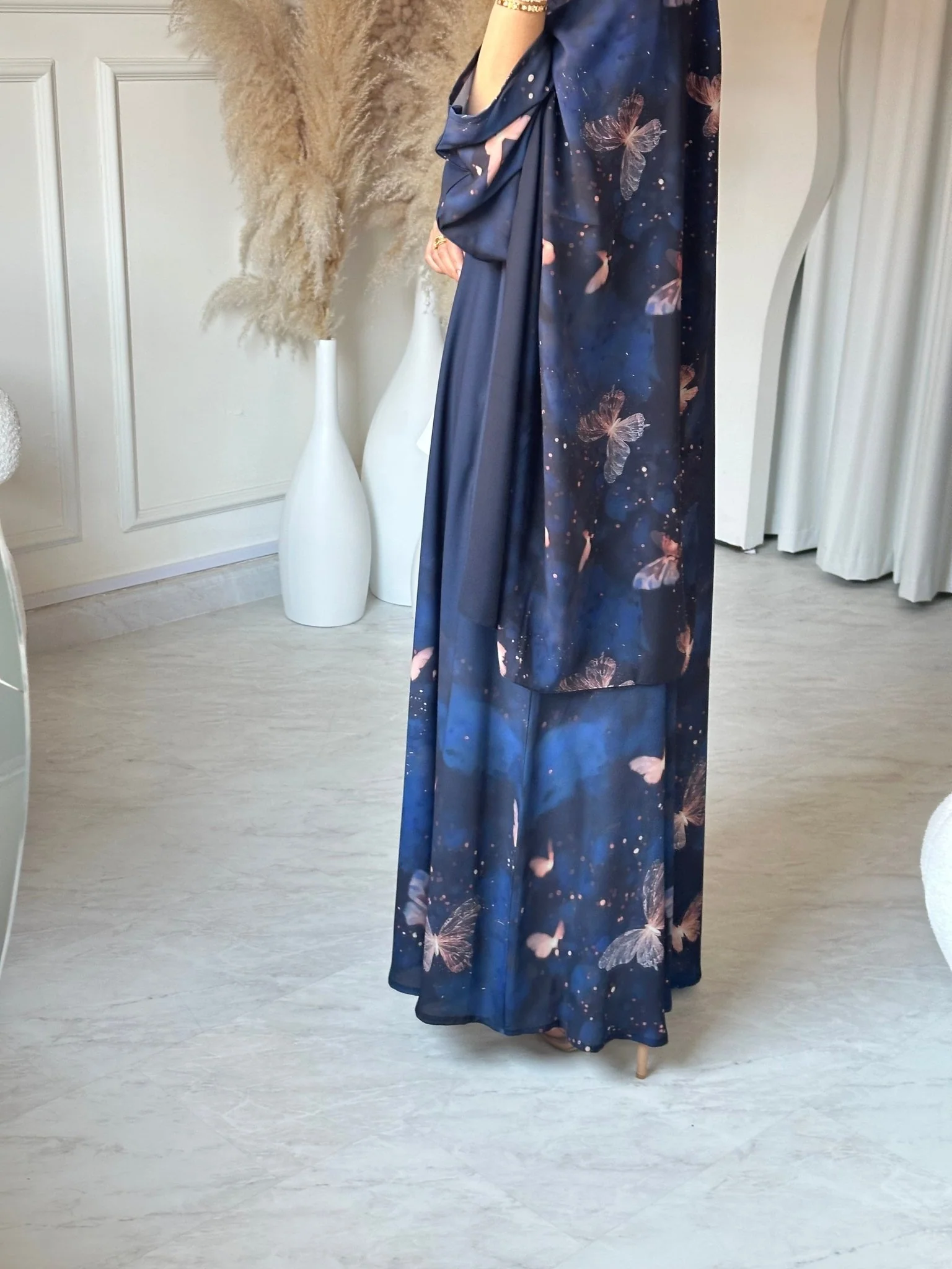 C RTW 0668 Navy Blue Butterfly Printed Abaya - Image 7