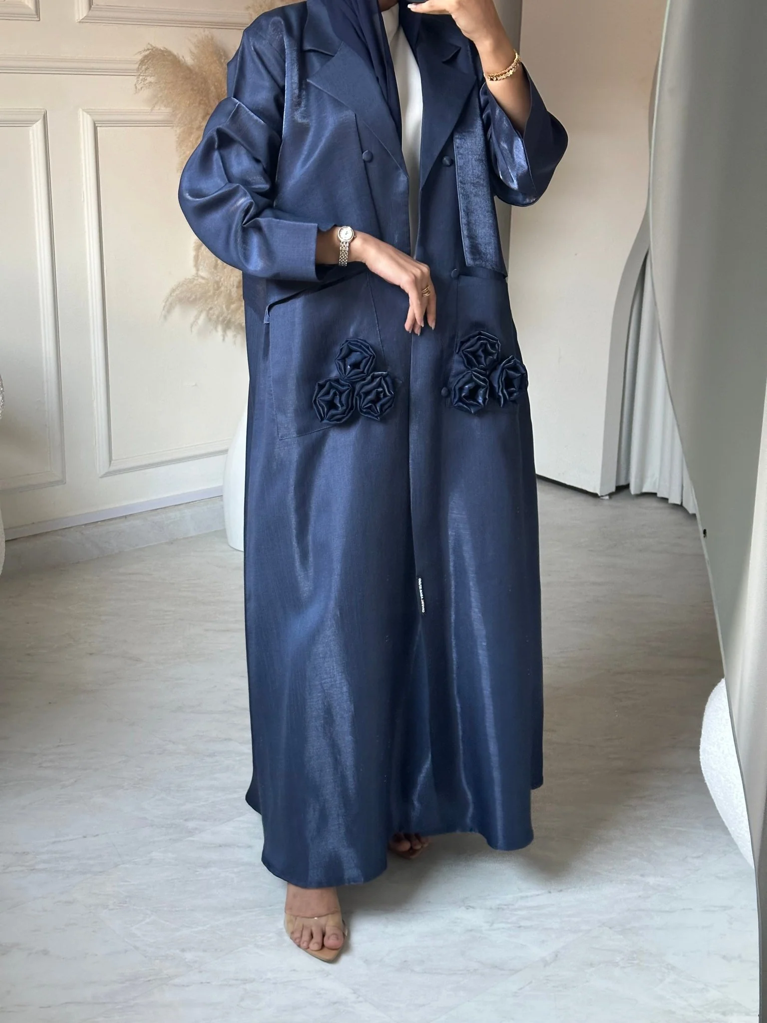 C 0669 Navy Blue Coat Abaya - Image 4