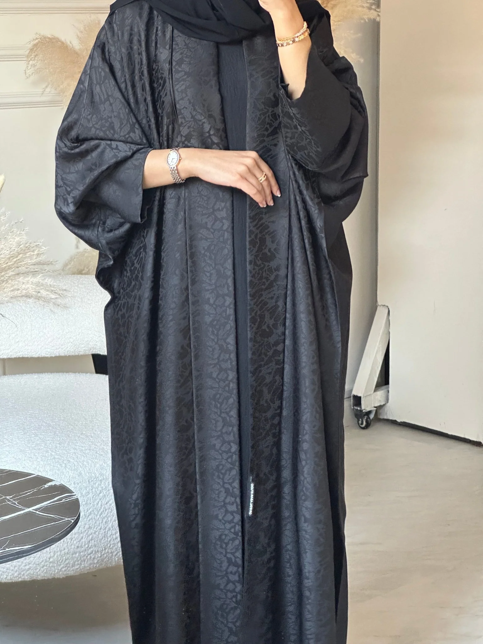 C 0680-01 Black Printed Abaya - Image 2
