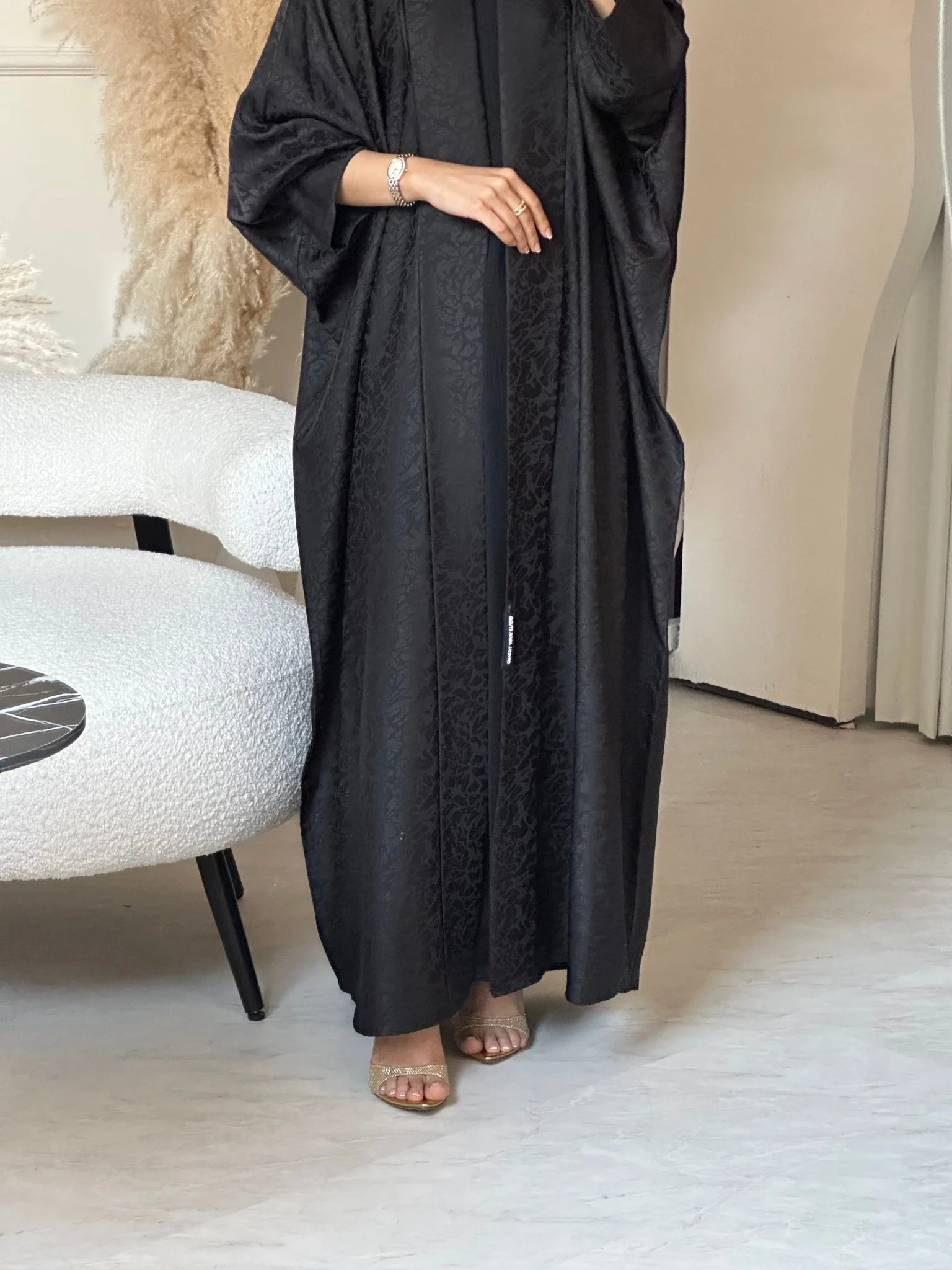 C 0680-01 Black Printed Abaya - Image 5