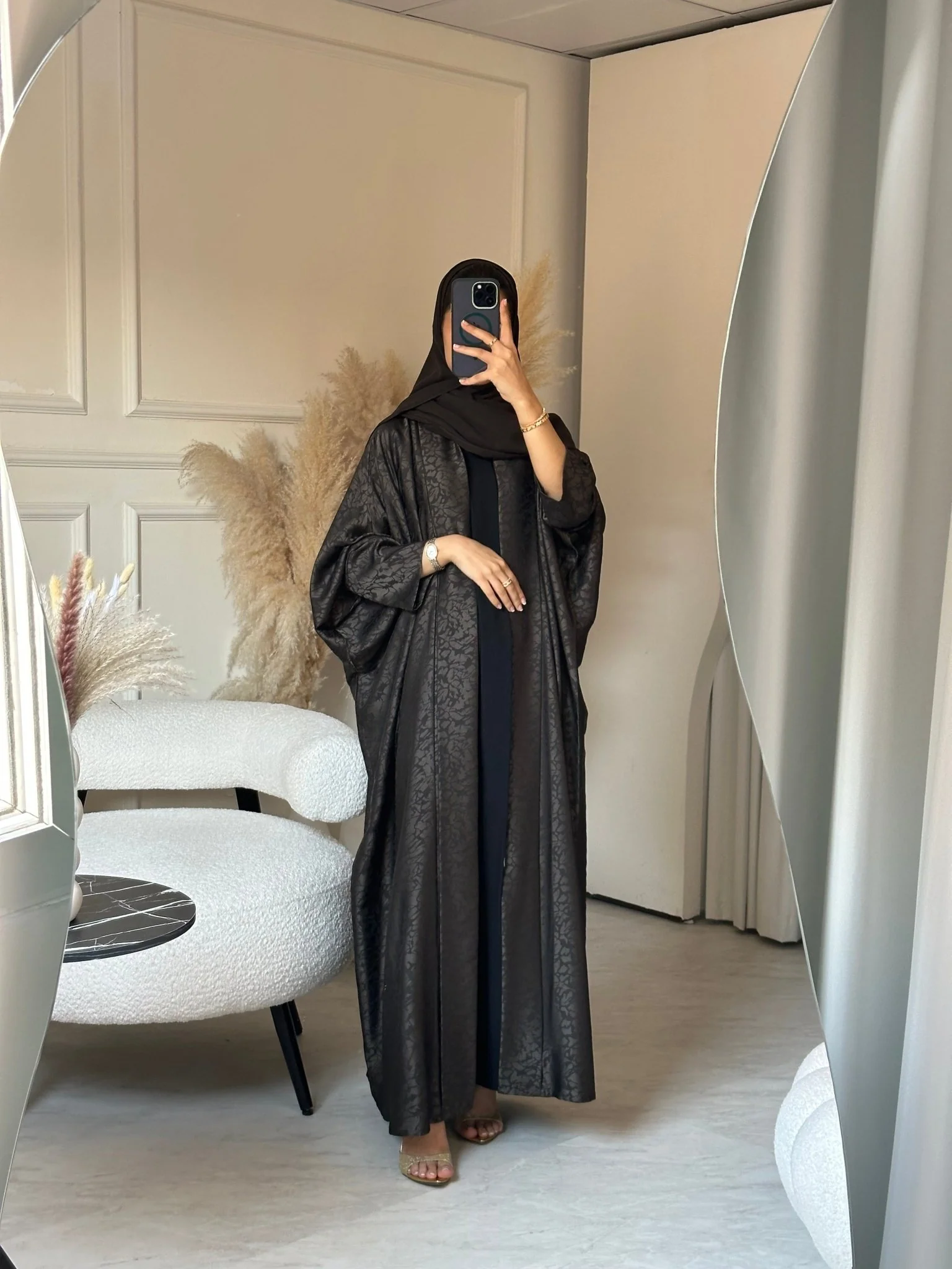 C 0680-02 Brown Printed Abaya - Image 2