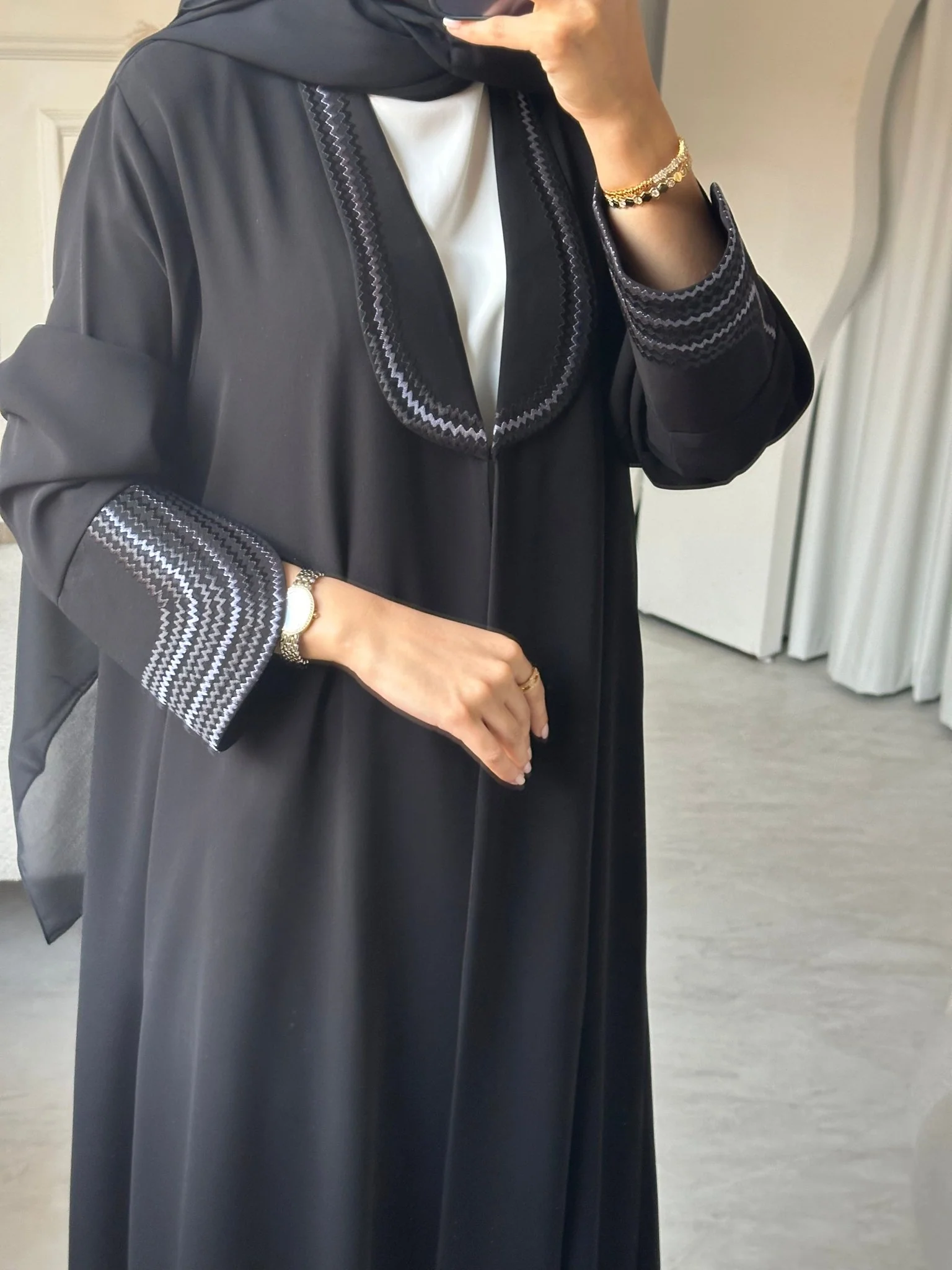 C 0694 Embroidered Black Abaya - Image 2