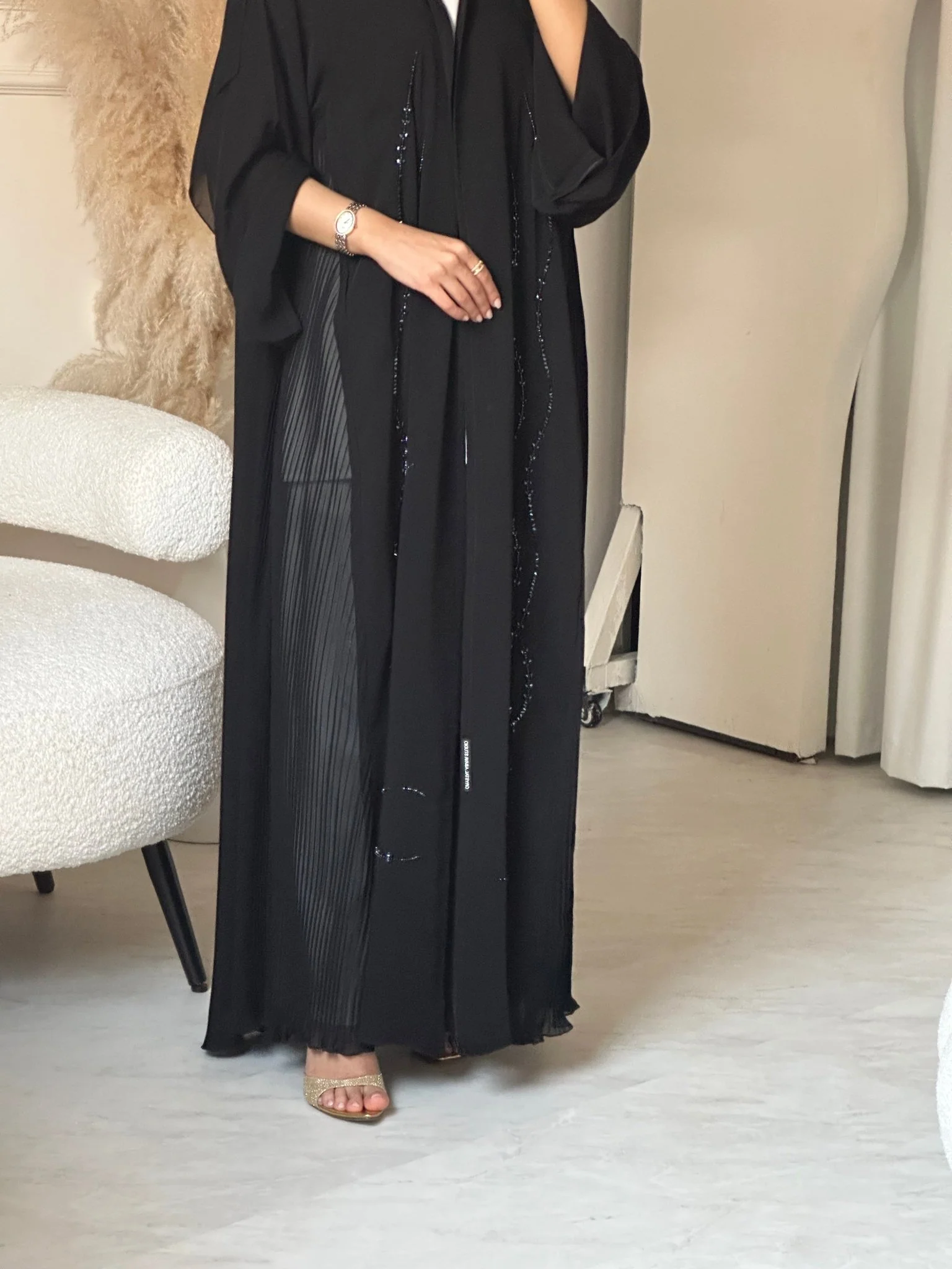 C 0695 Pleated Black Abaya - Image 7