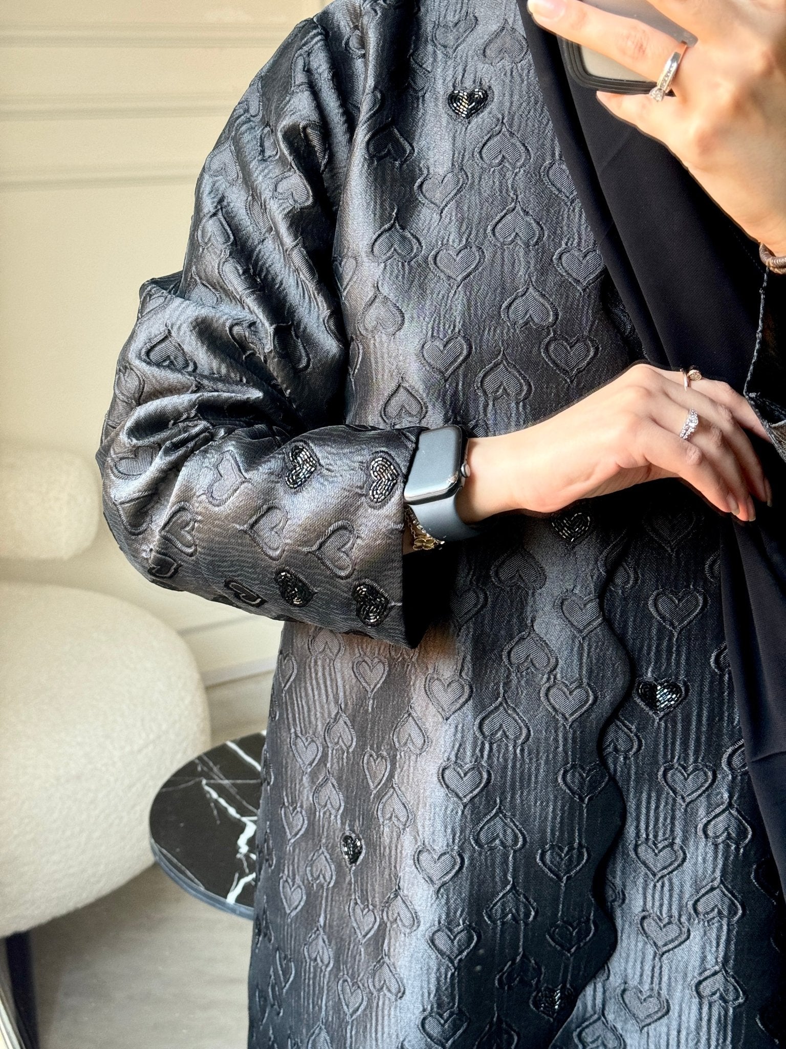 C RTW 0715-02 Beaded Printed Black Abaya