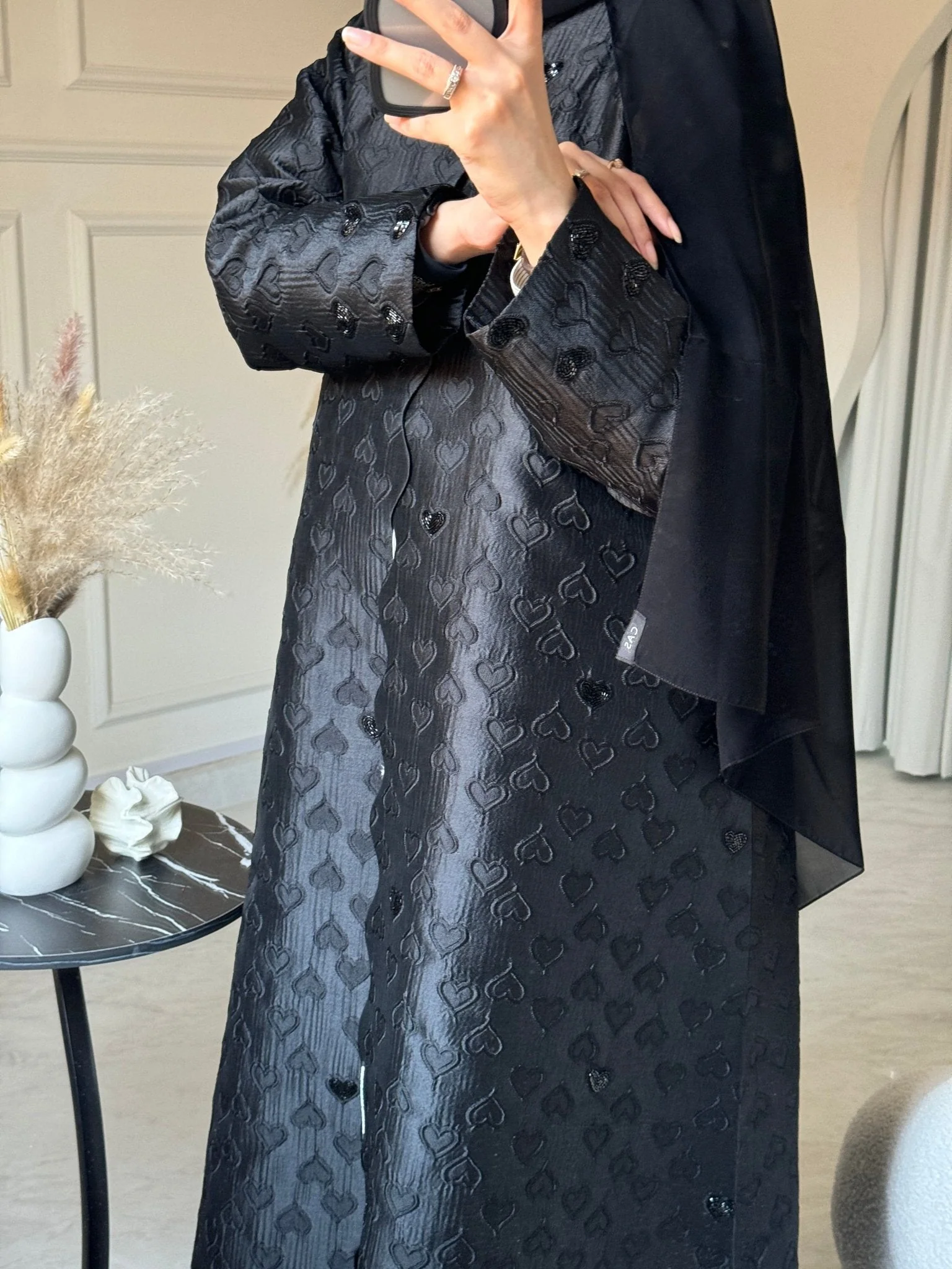 C RTW 0715-02 Beaded Printed Black Abaya - Image 2