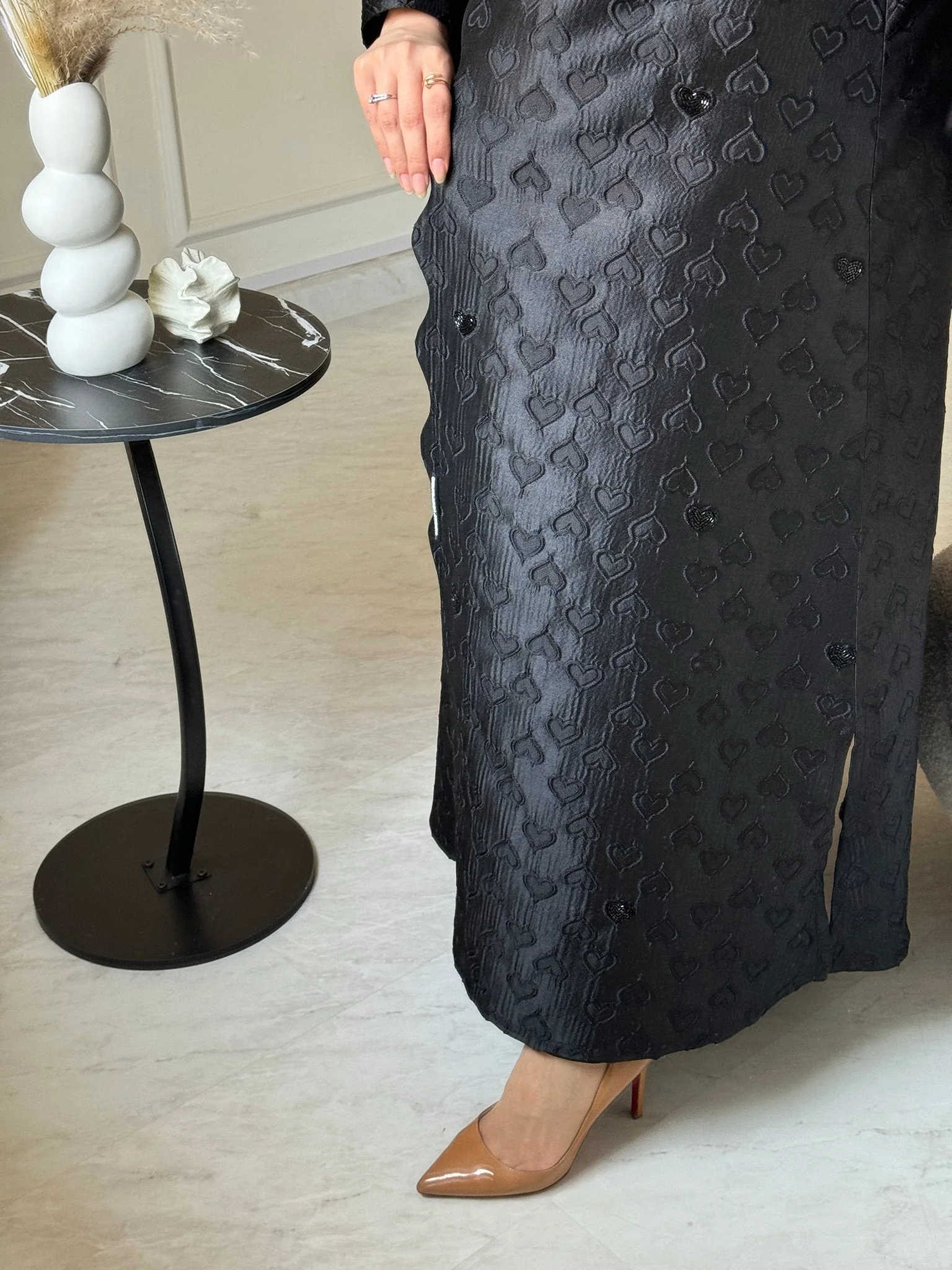 C RTW 0715-02 Beaded Printed Black Abaya - Image 3
