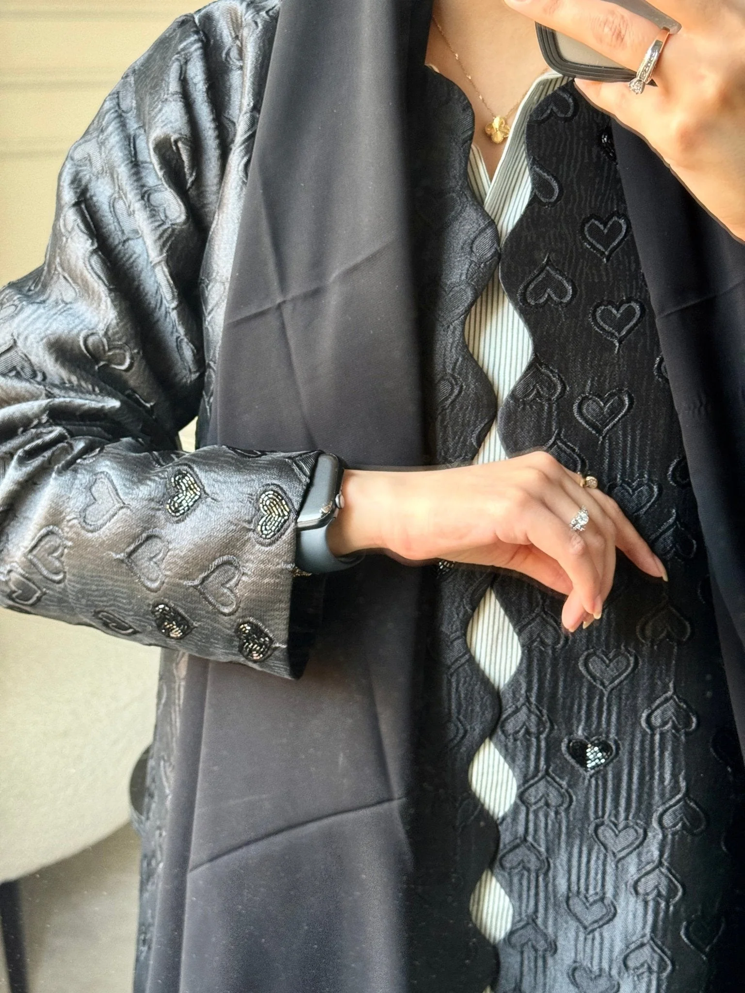 C RTW 0715-02 Beaded Printed Black Abaya - Image 4