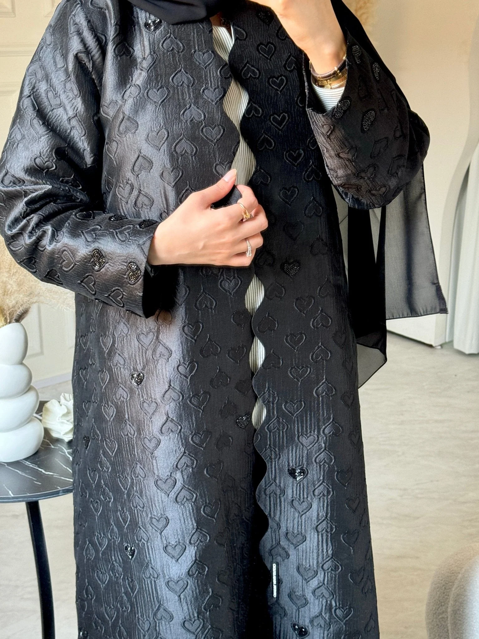 C RTW 0715-02 Beaded Printed Black Abaya - Image 5