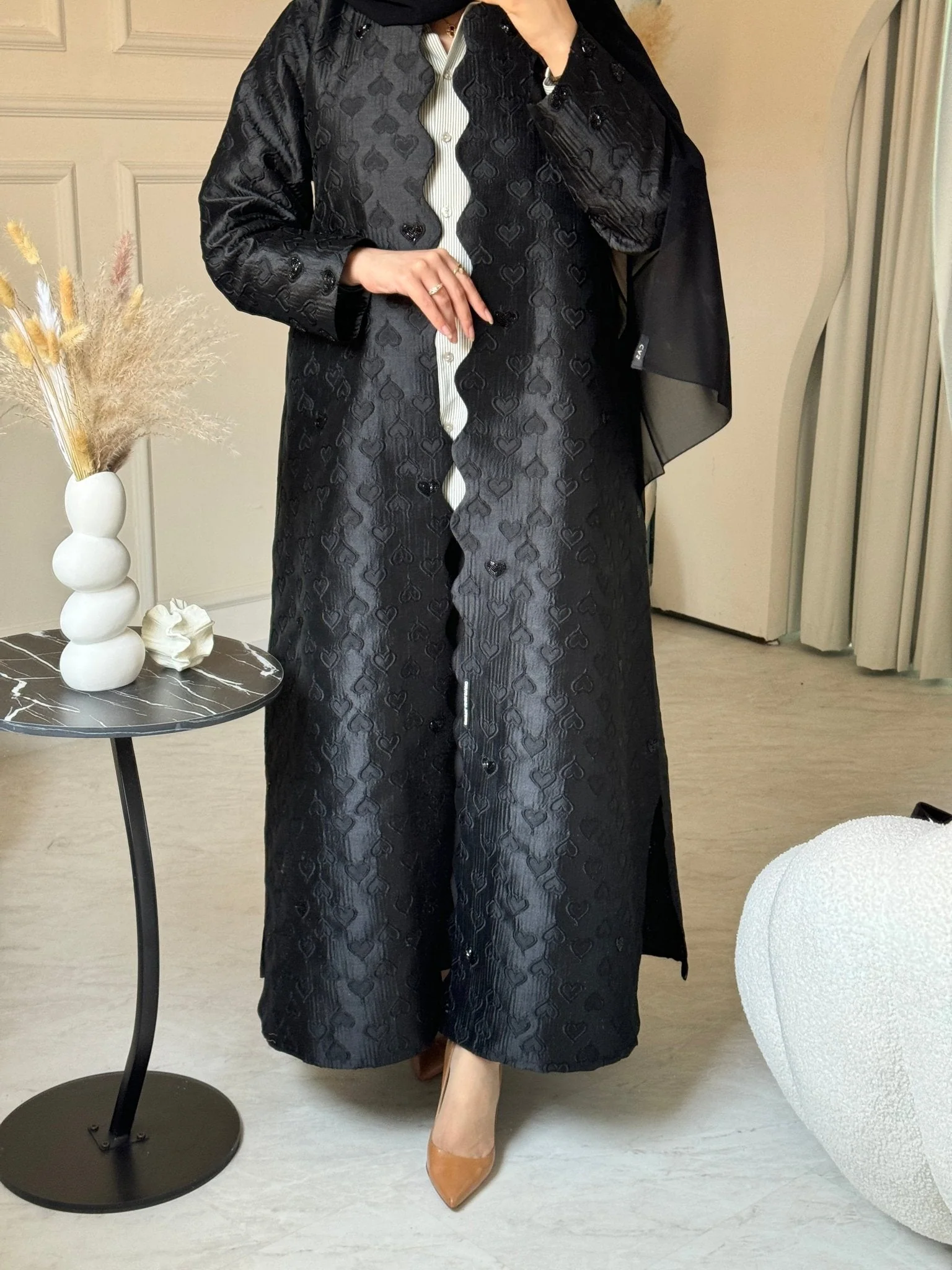 C RTW 0715-02 Beaded Printed Black Abaya - Image 7