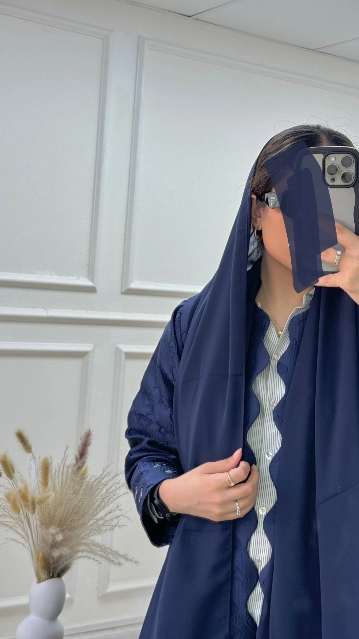 C 0715-03 Beaded Printed Navy Blue Abaya - Image 6