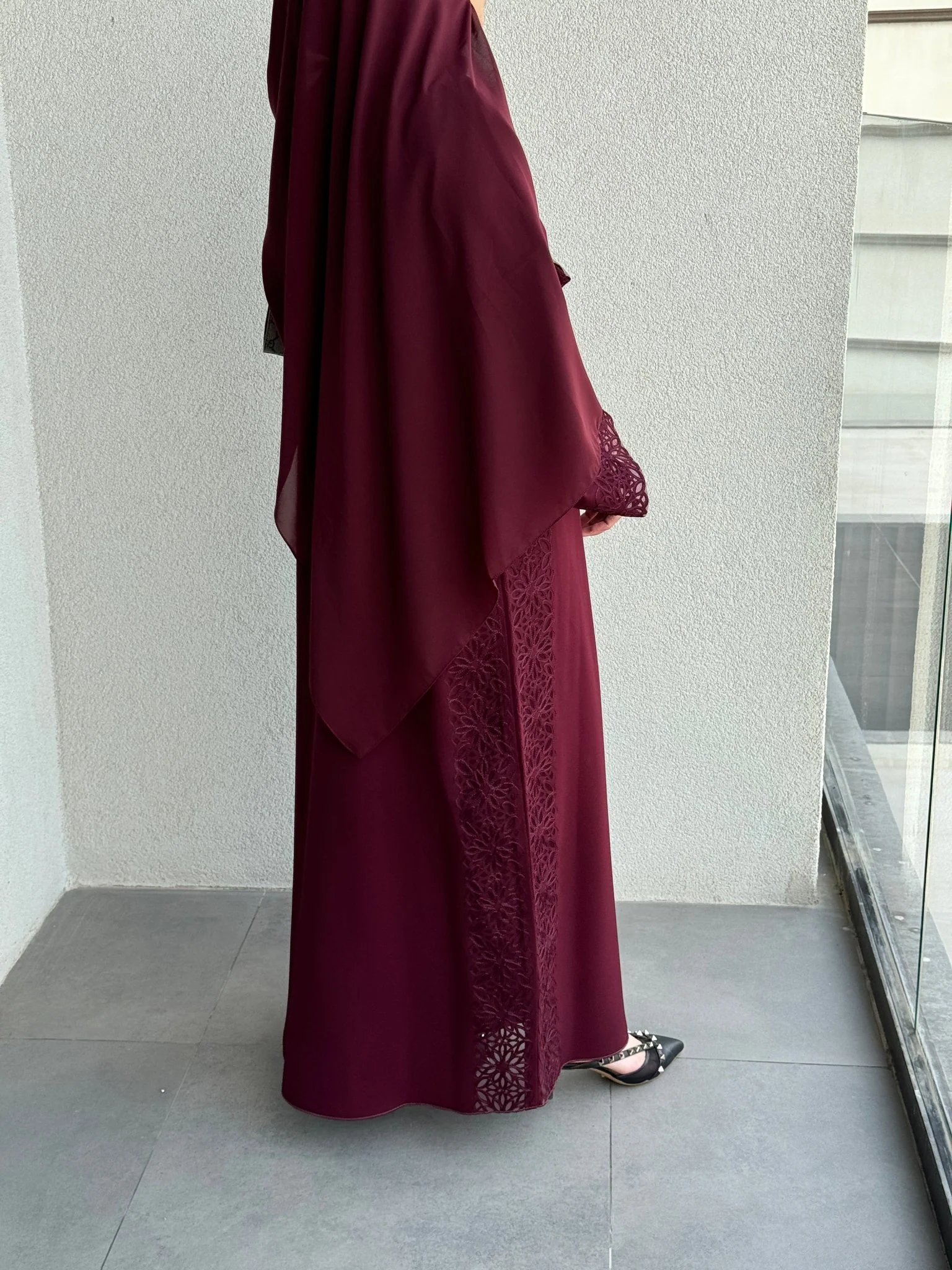 C 0716 Maroon Abaya - Image 7