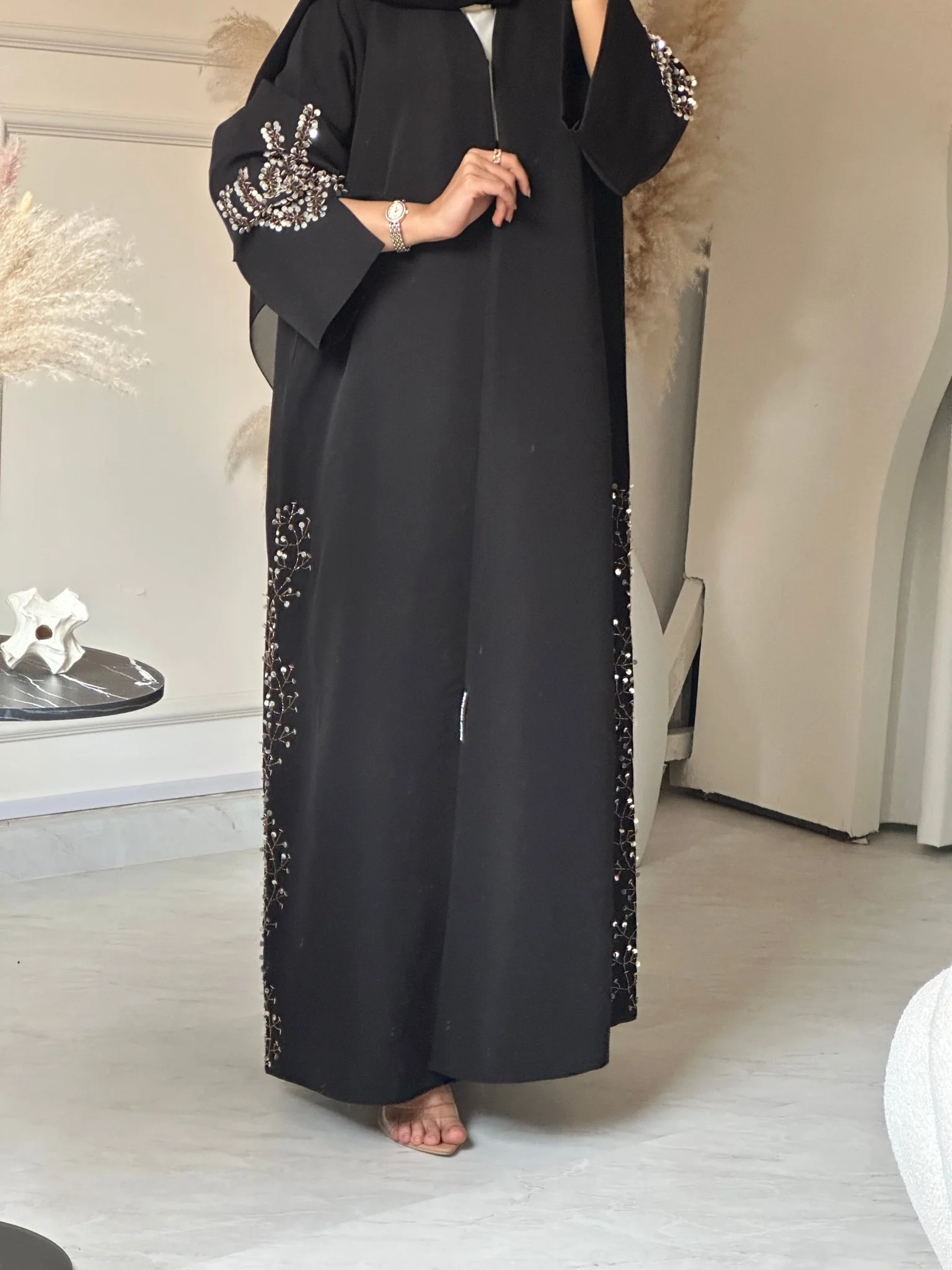 C 0719 Beaded Black Abaya - Image 5