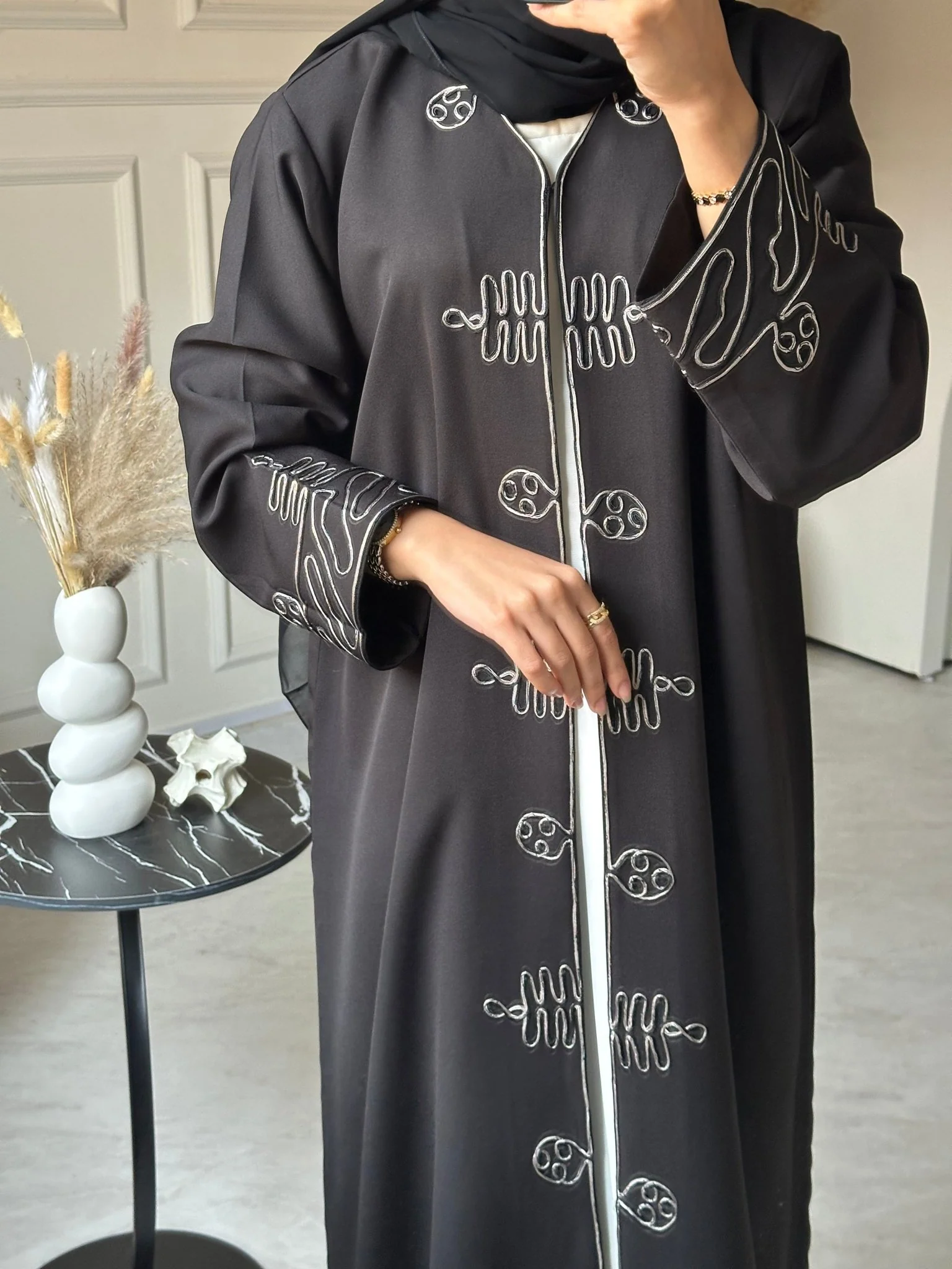 C 0722 Embroidered Black Abaya - Image 4