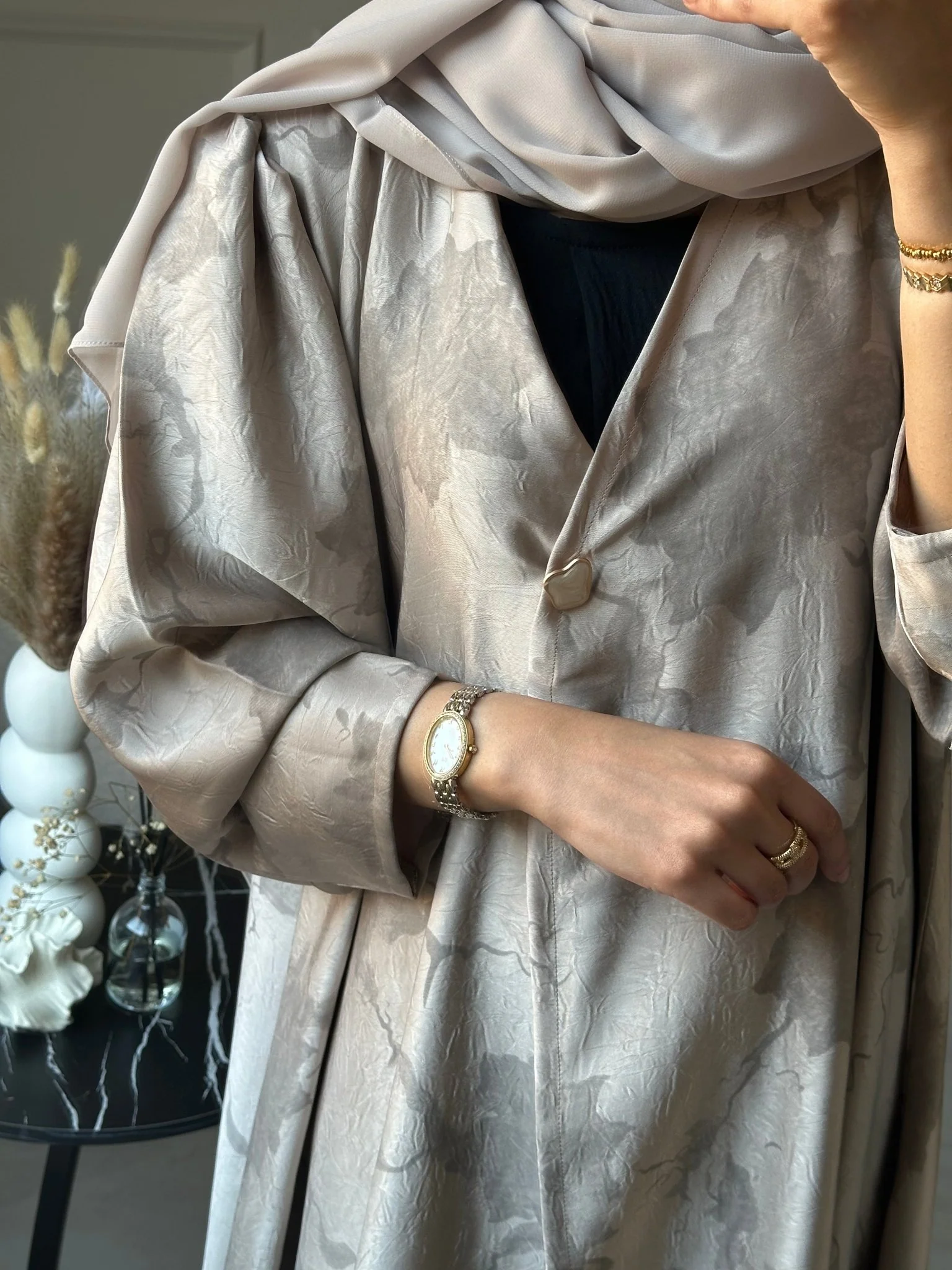 C 0753 Tan Printed Abaya - Image 6