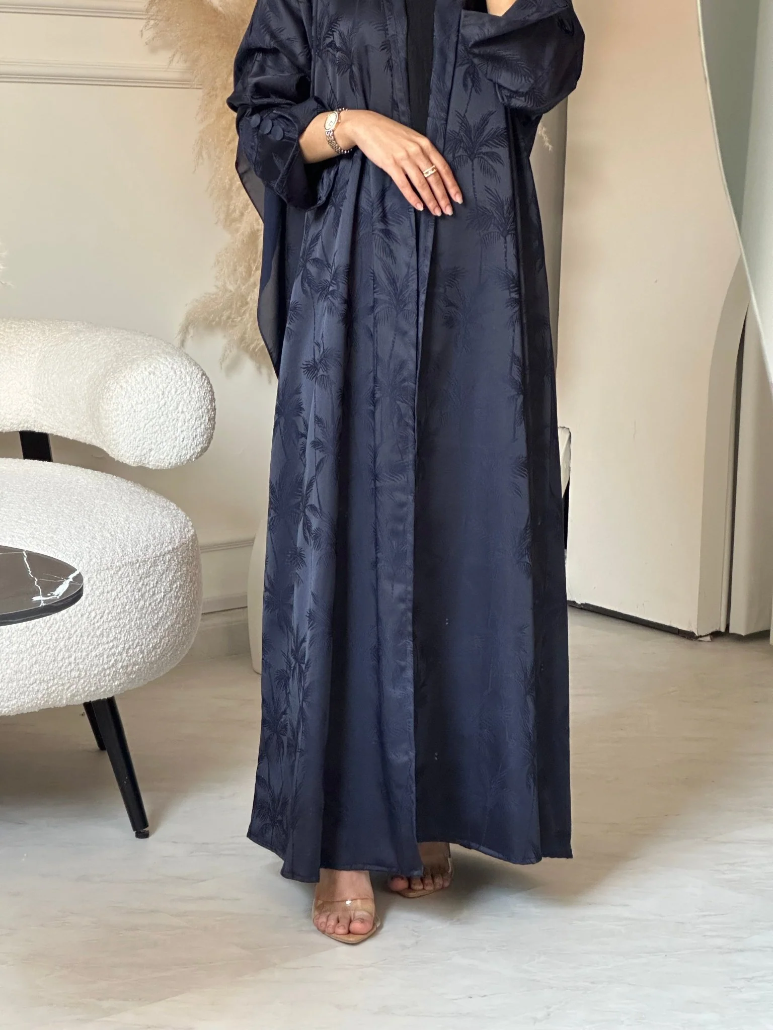 C 0754-04 Navy Blue Printed Abaya - Image 2