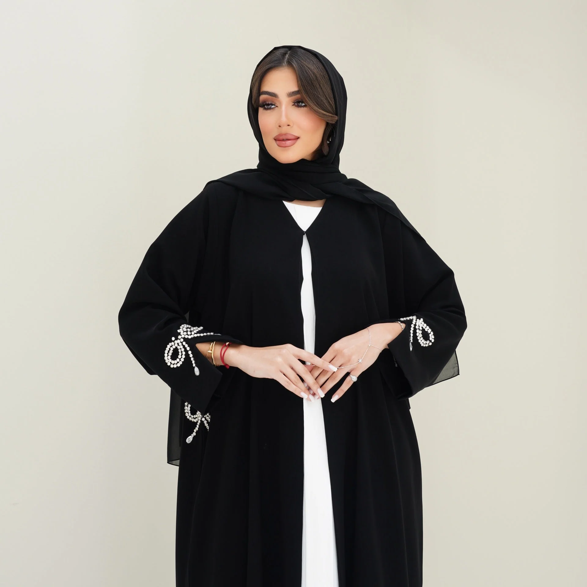 C 0755 Black Bow Beaded Abaya - Image 9