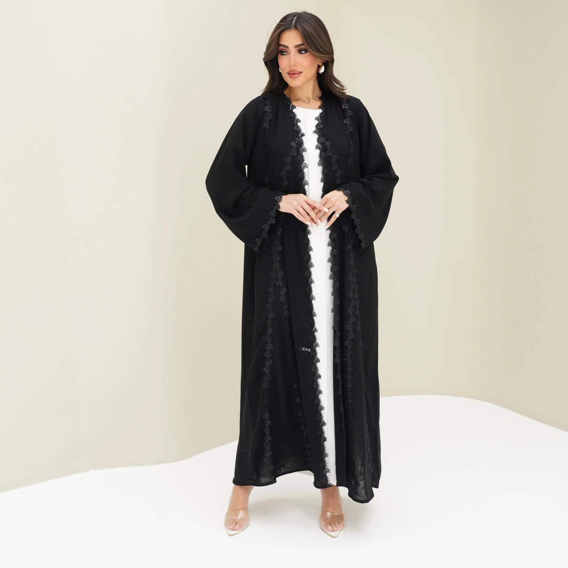 C 0762 Black Lace Abaya - Image 4