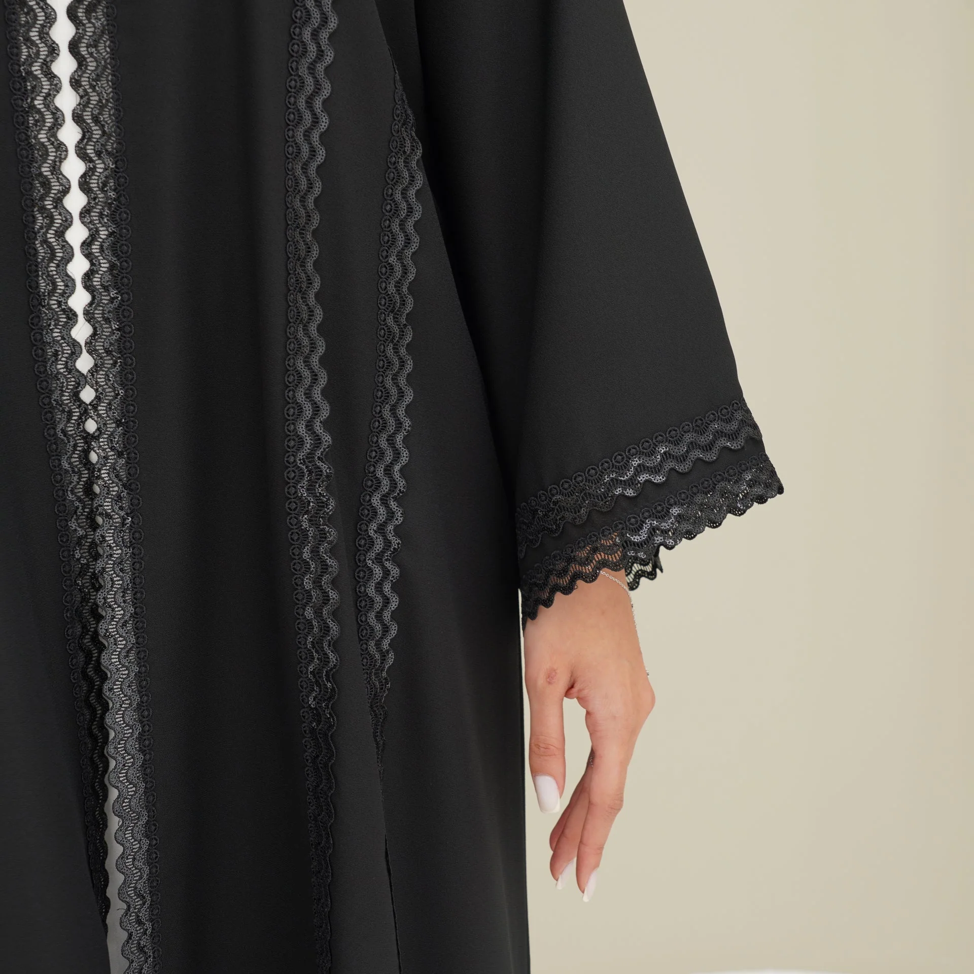 C 0765 Black Lace Abaya - Image 3