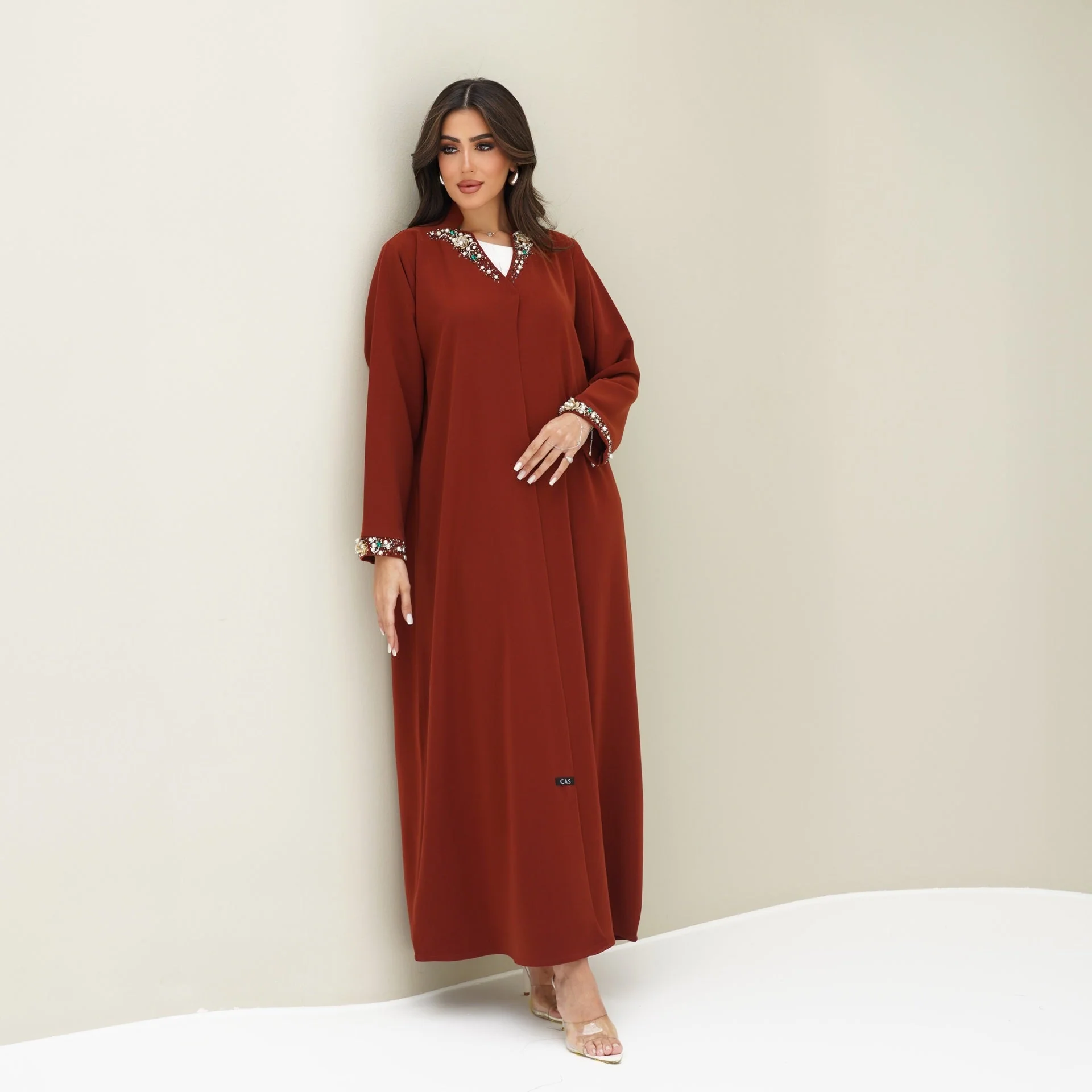 C 0766 Burnt Orange Beaded Abaya - Image 6