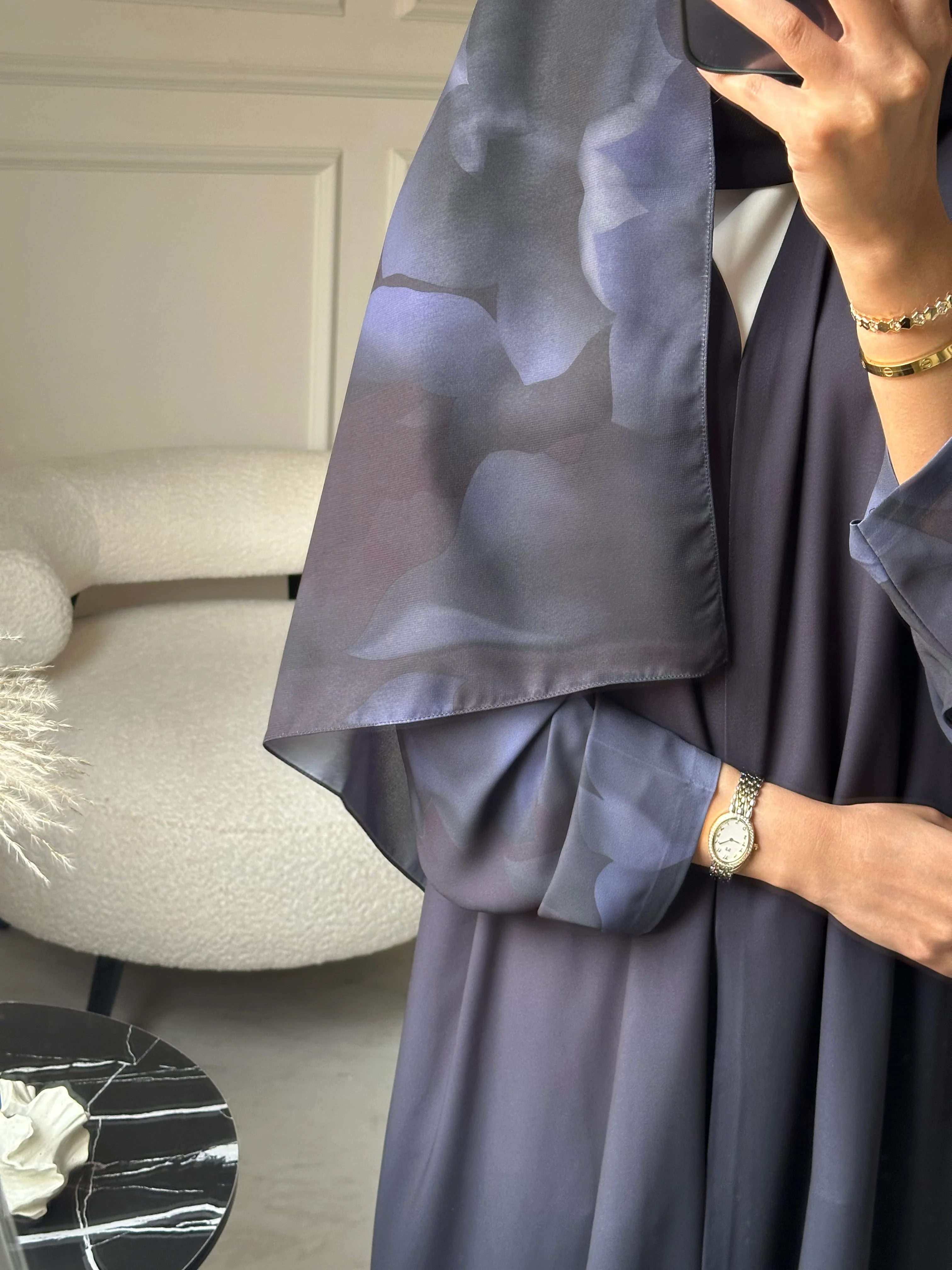 C 0785 Navy Blue Printed Abaya - Image 7
