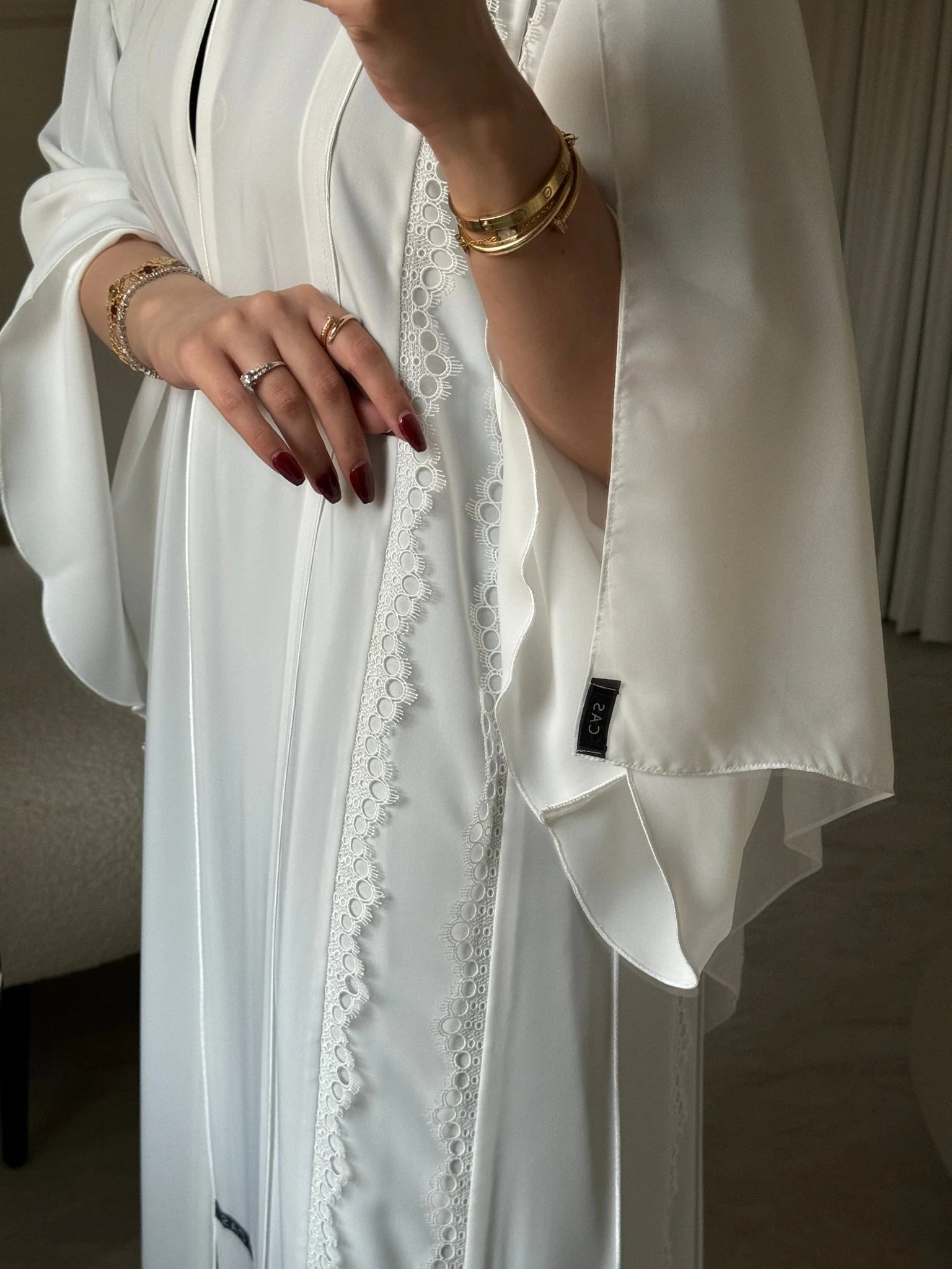 C RTW 0788 White Lace Nada Abaya - Image 2