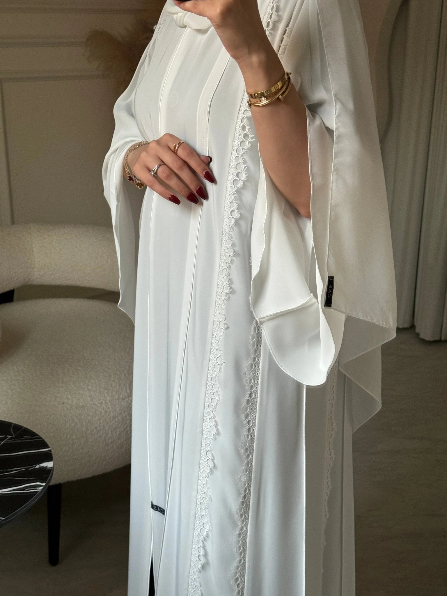 C RTW 0788 White Lace Nada Abaya - Image 5