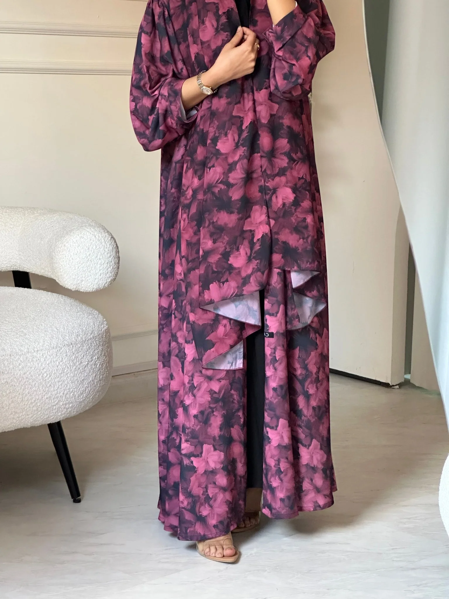 C 0804 Fuchsia Printed Abaya - Image 2